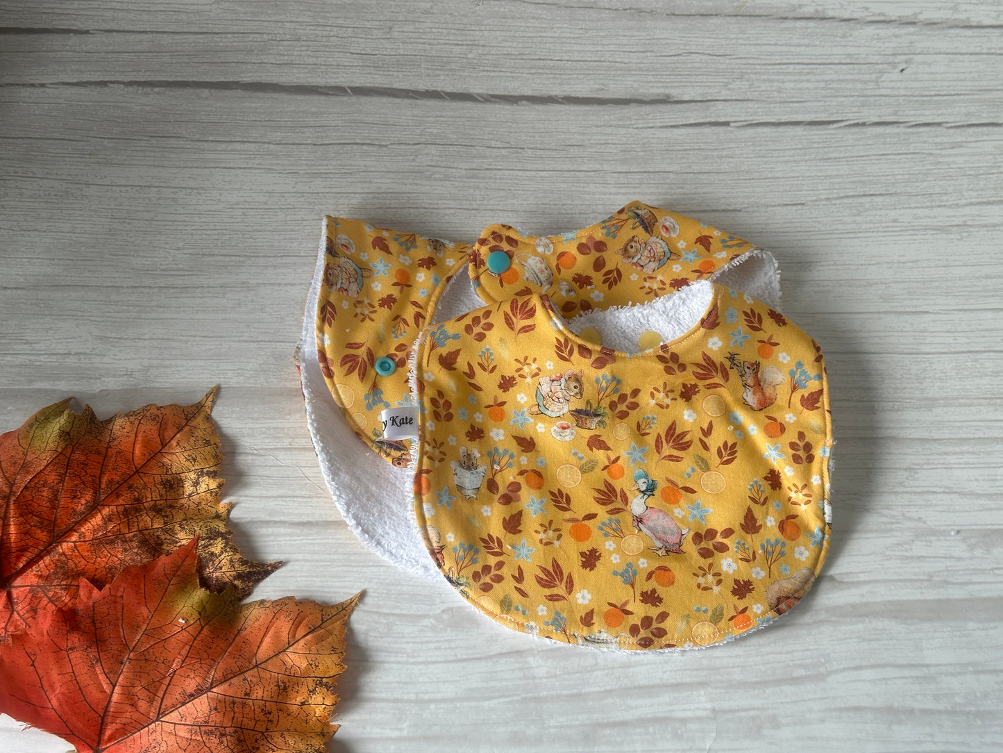 Cotton & Terry Towelling Baby Sets - Mustard Peter Rabbit & friends