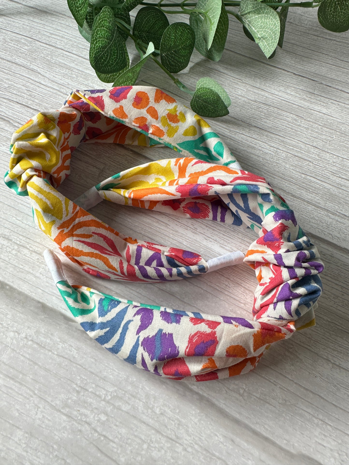 Cotton Knotted Headband - Rainbow White Tiger Print