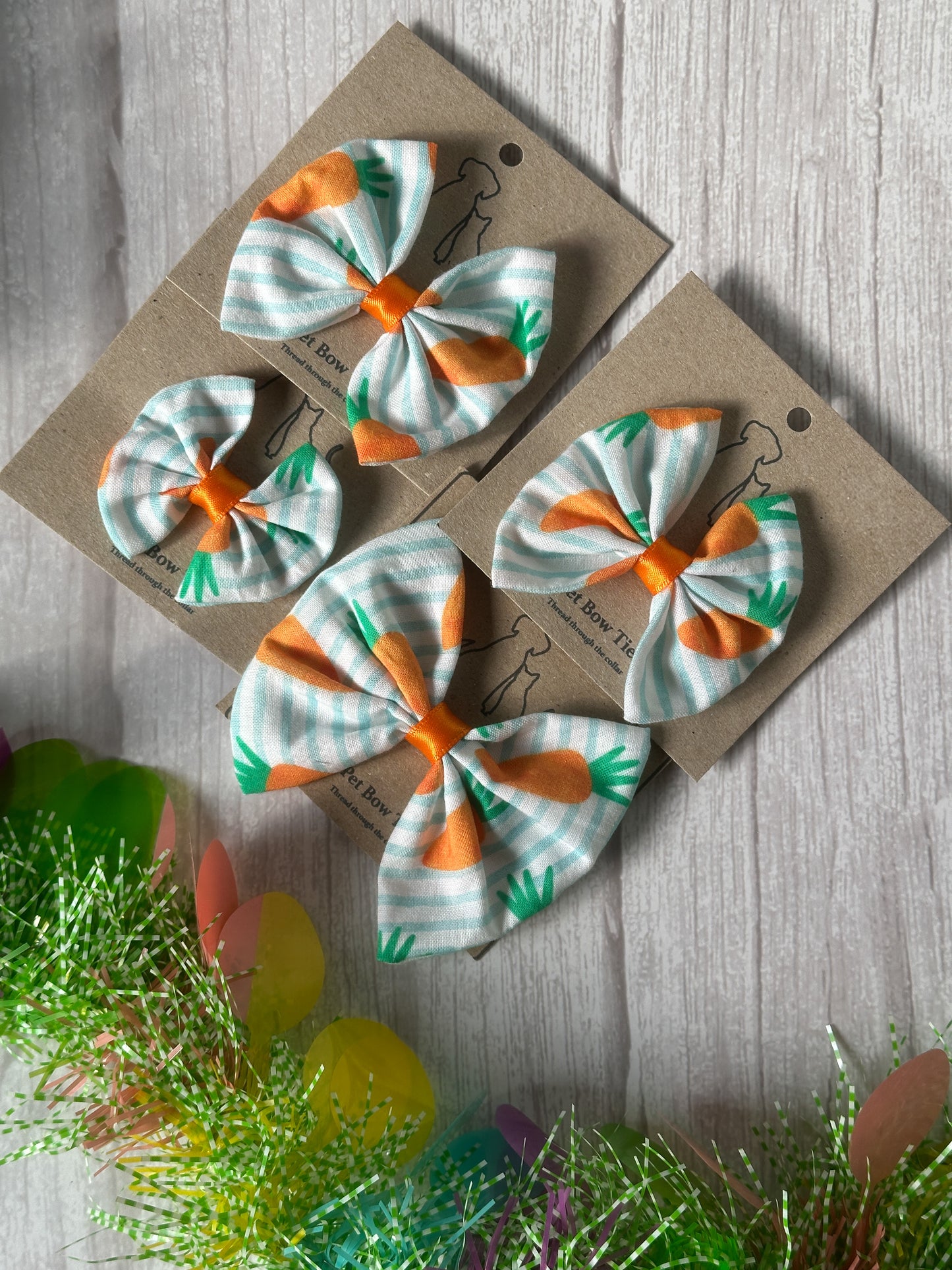 Cotton Pet Bow with collar attachment - Striped Carrots