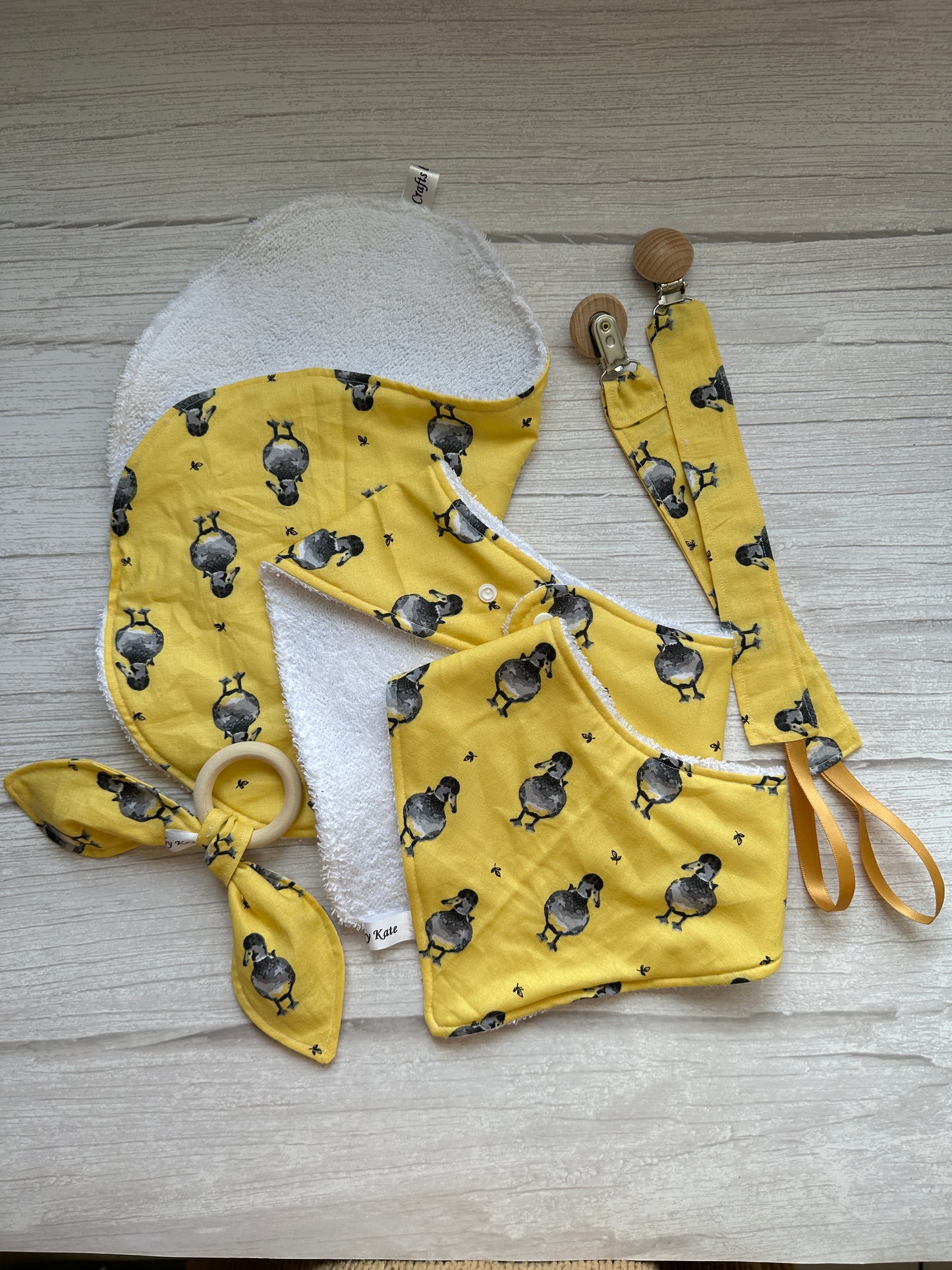 Cotton & Terry Towelling Baby Sets - Yellow Ducks