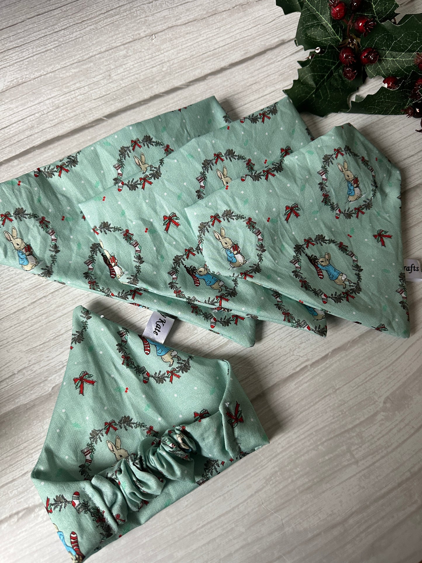 Cotton Pet Scrunchie Bandana - Peter Rabbit's Christmas Wreath