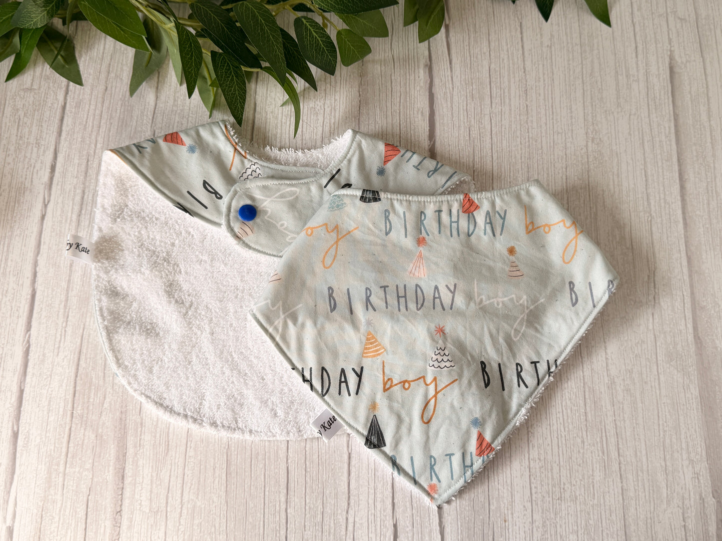 Cotton & Terry Towelling Baby Bibs - Birthday Boy
