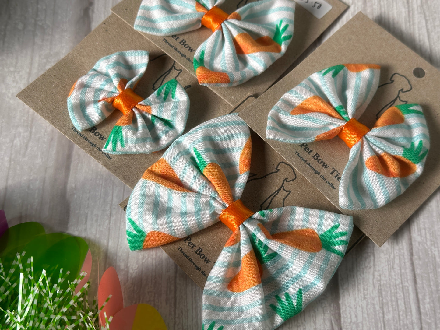 Cotton Pet Bow with collar attachment - Striped Carrots