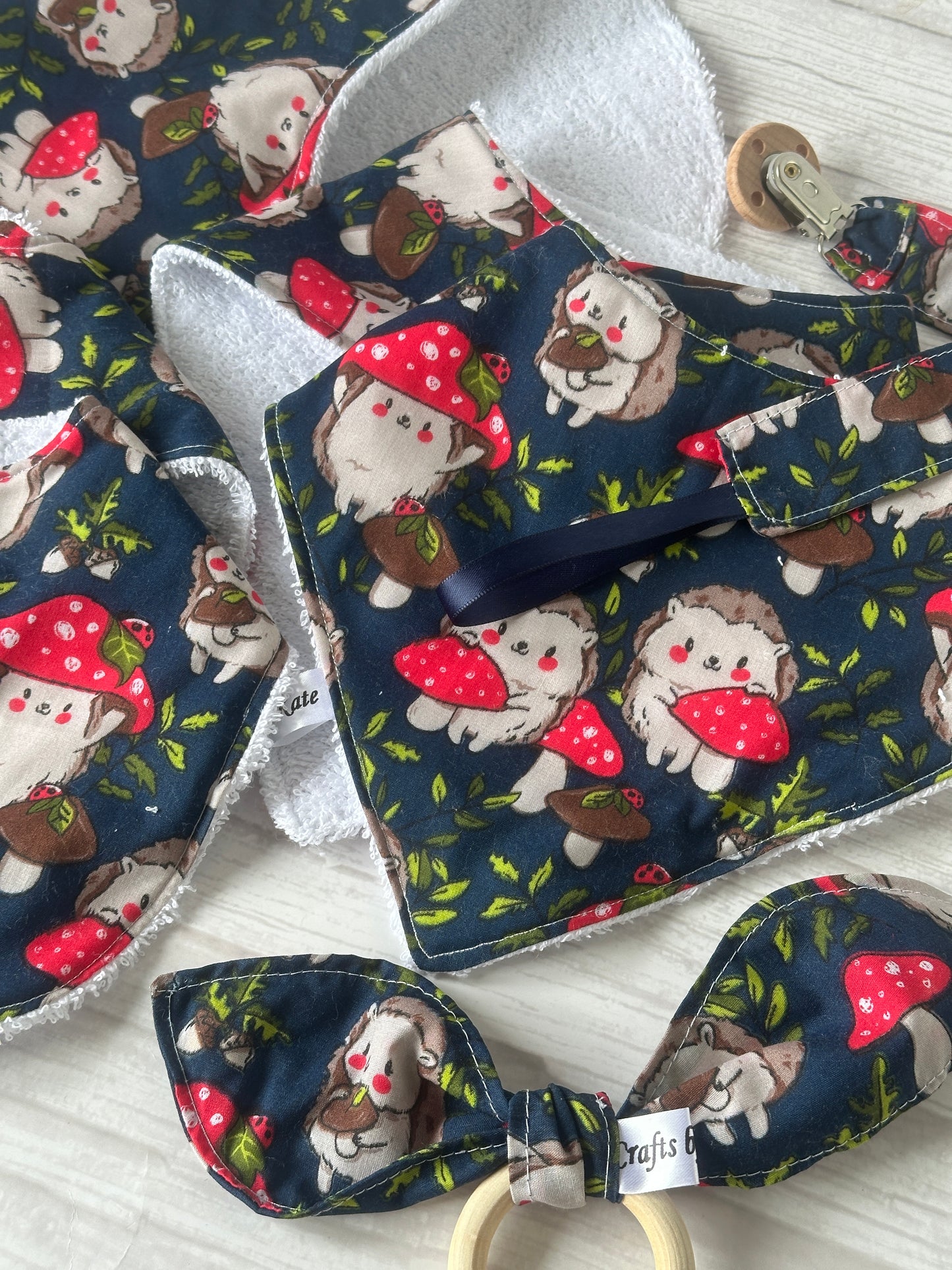 Cotton & Terry Towelling Baby Sets - Mushroom Hedgehogs