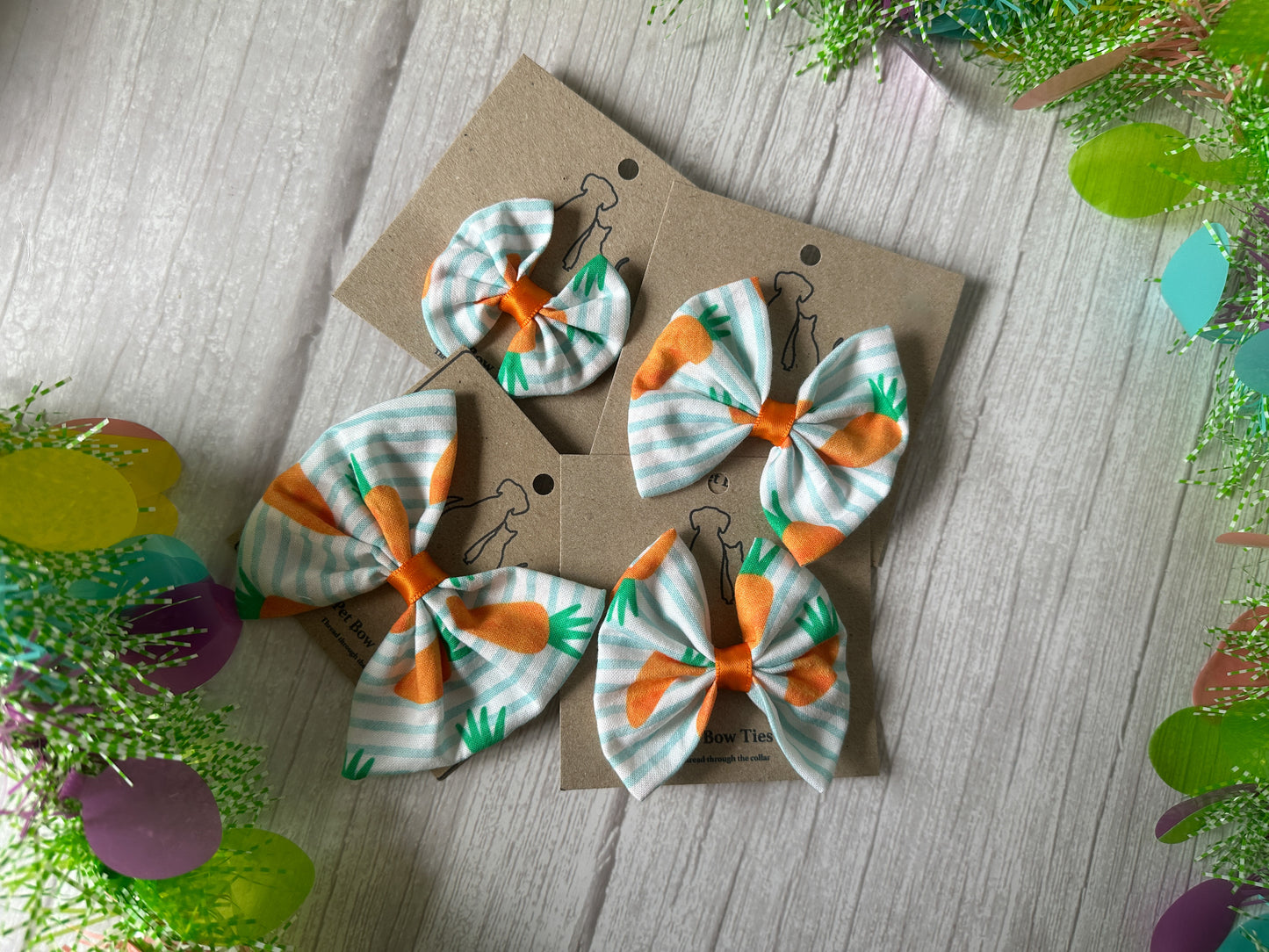 Cotton Pet Bow with collar attachment - Striped Carrots