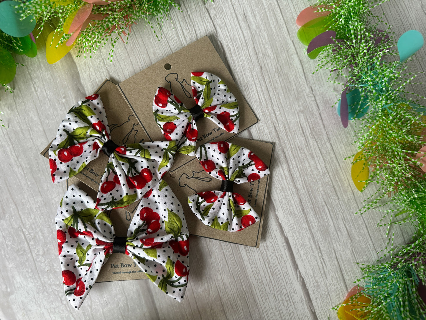 Cotton Pet Bow with collar attachment - Cherry Sweet
