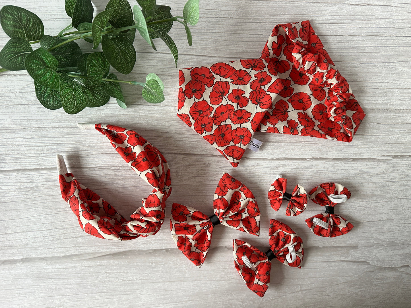 Cotton Pet Bow with collar attachment - Poppy Fields