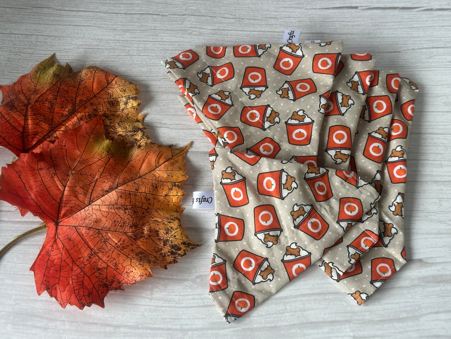 Cotton Pet Bandana with collar attachment - Pumpkin Spice Pupcups