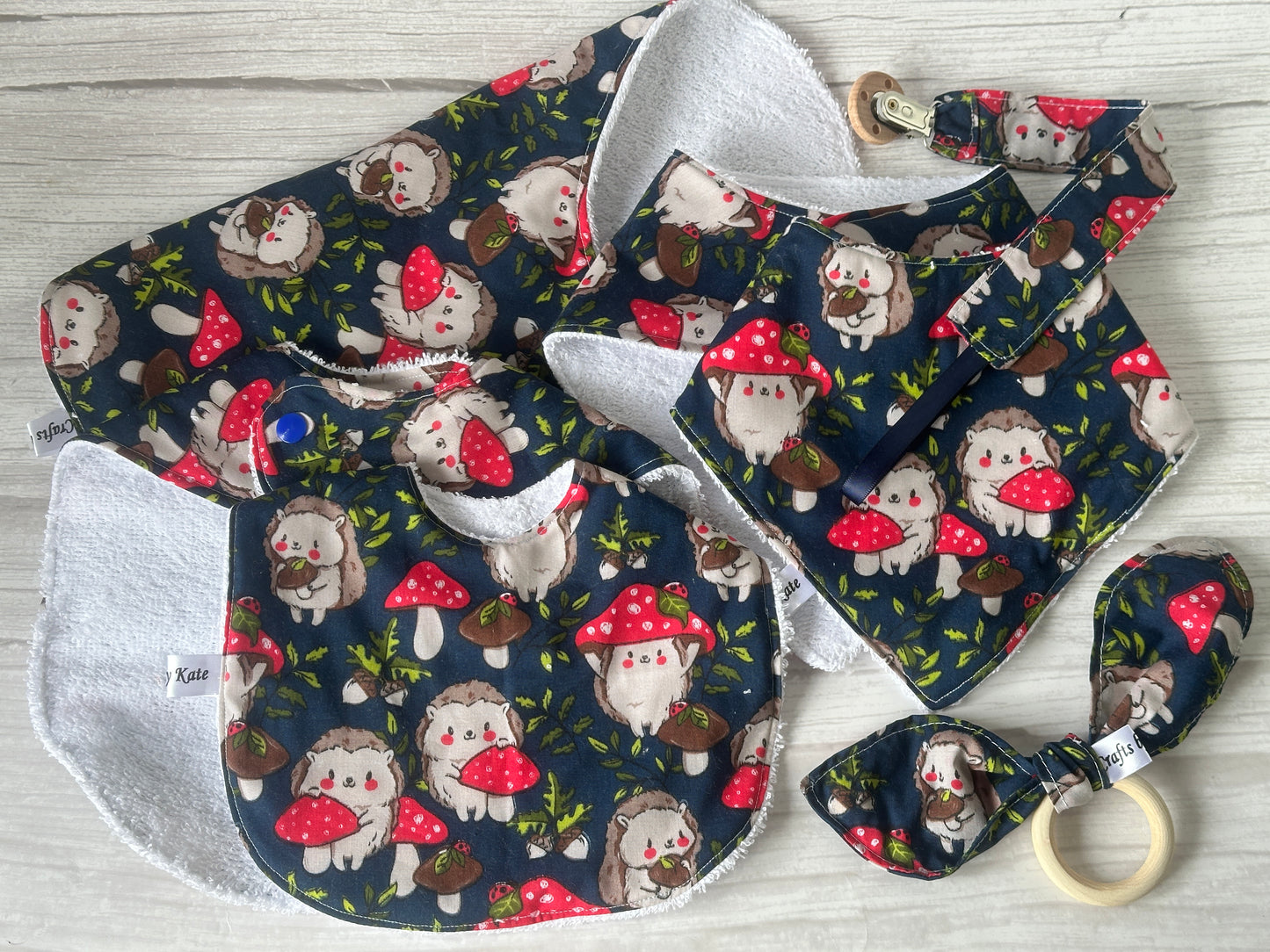 Cotton & Terry Towelling Baby Sets - Mushroom Hedgehogs