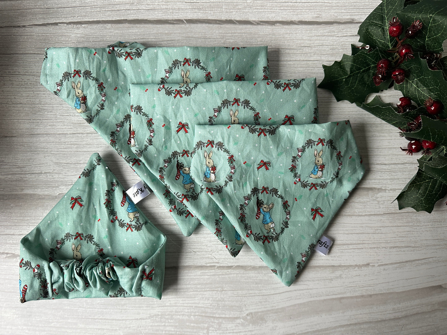 Cotton Pet Scrunchie Bandana - Peter Rabbit's Christmas Wreath