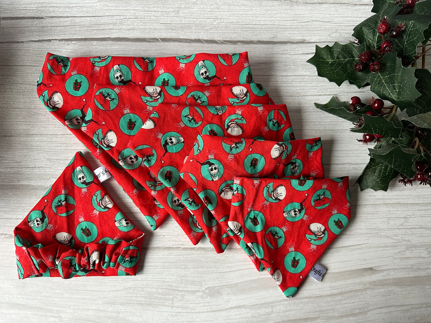 Cotton Pet Scrunchie Bandana - Jack Skeleton & Santa Claus