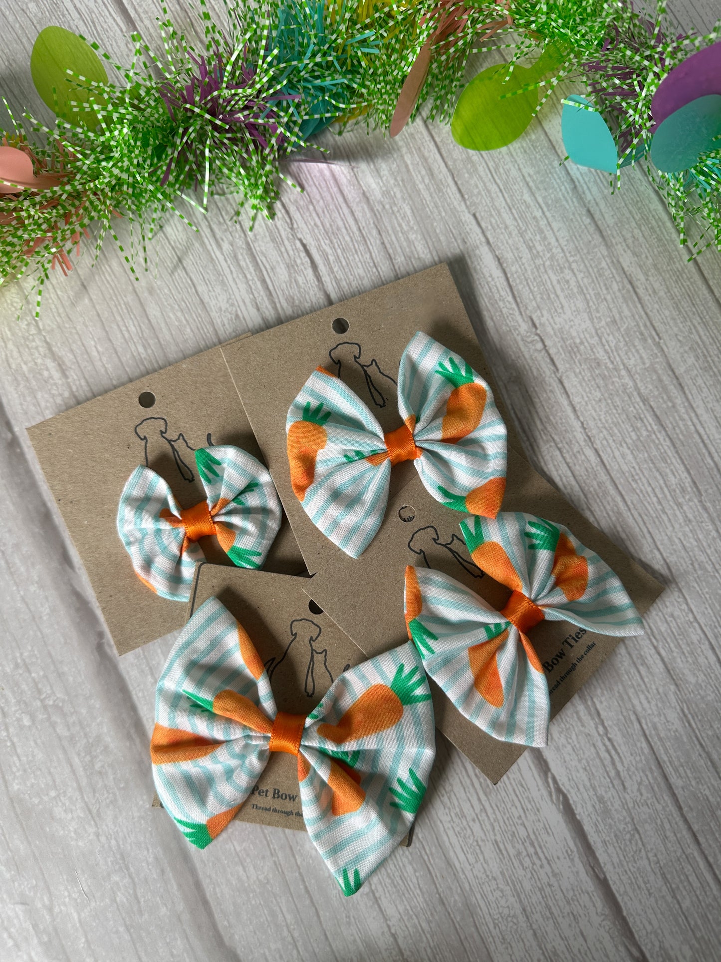 Cotton Pet Bow with collar attachment - Striped Carrots