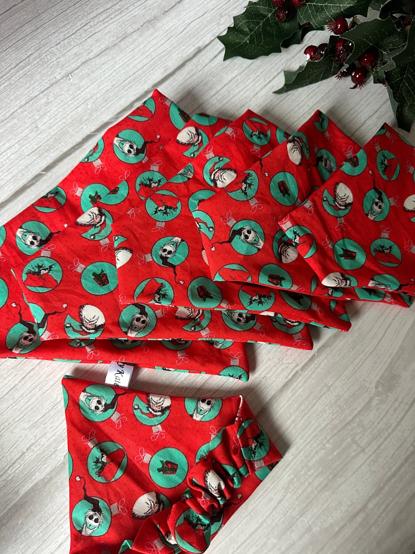 Cotton Pet Scrunchie Bandana - Jack Skeleton & Santa Claus