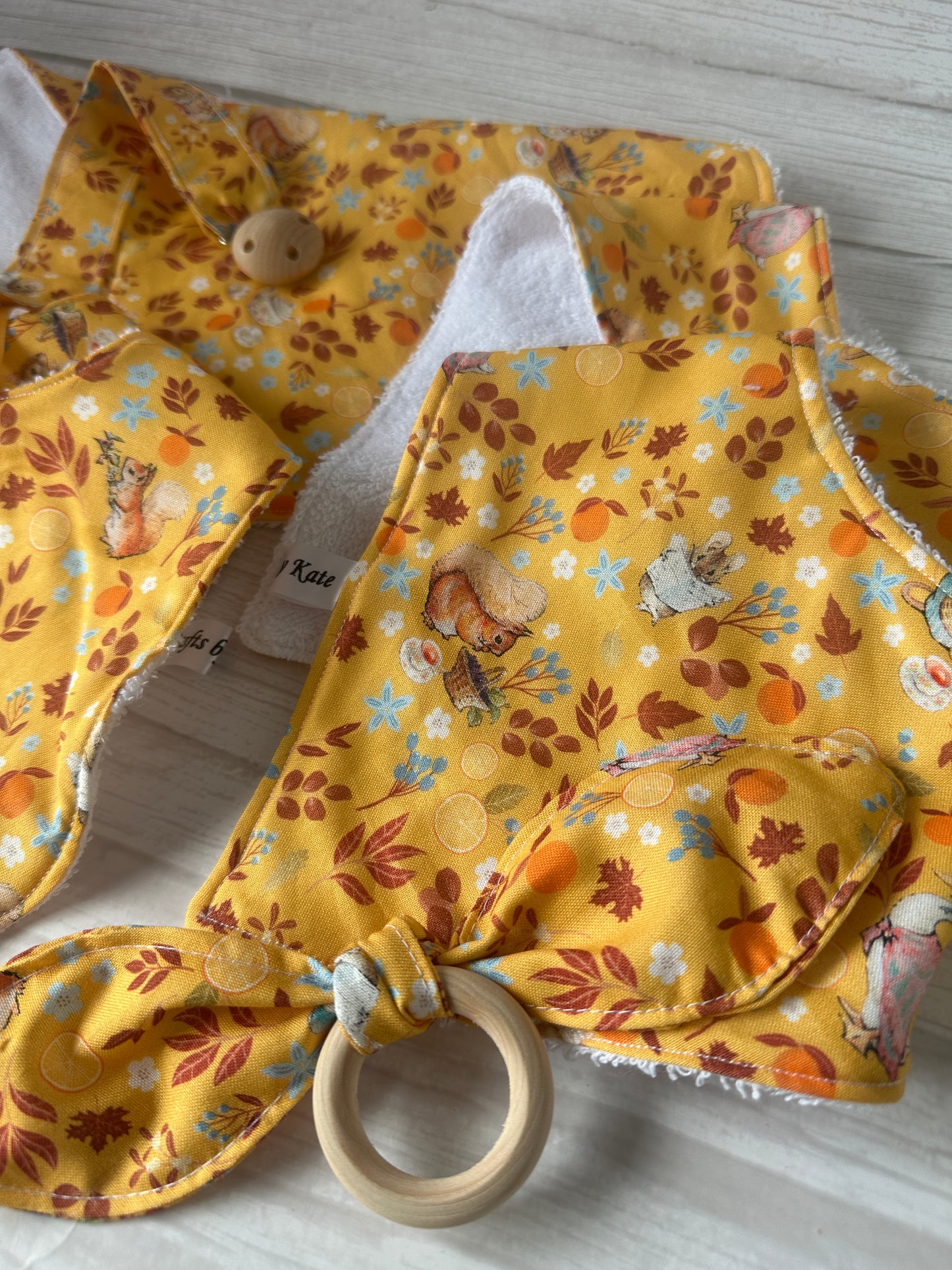 Cotton & Terry Towelling Baby Sets - Mustard Peter Rabbit & friends