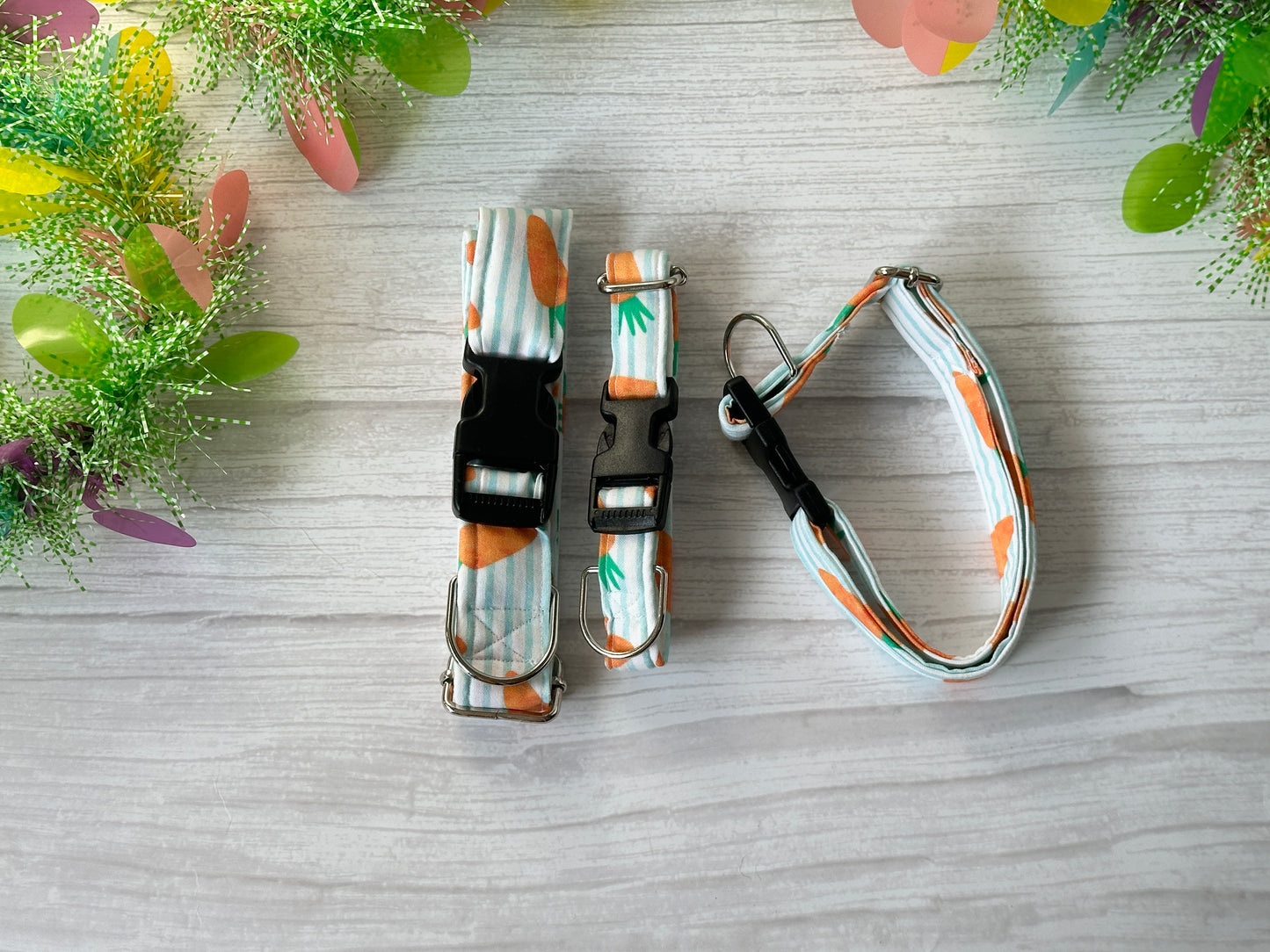 Cotton Pet Adjustable Collar - Striped Carrots