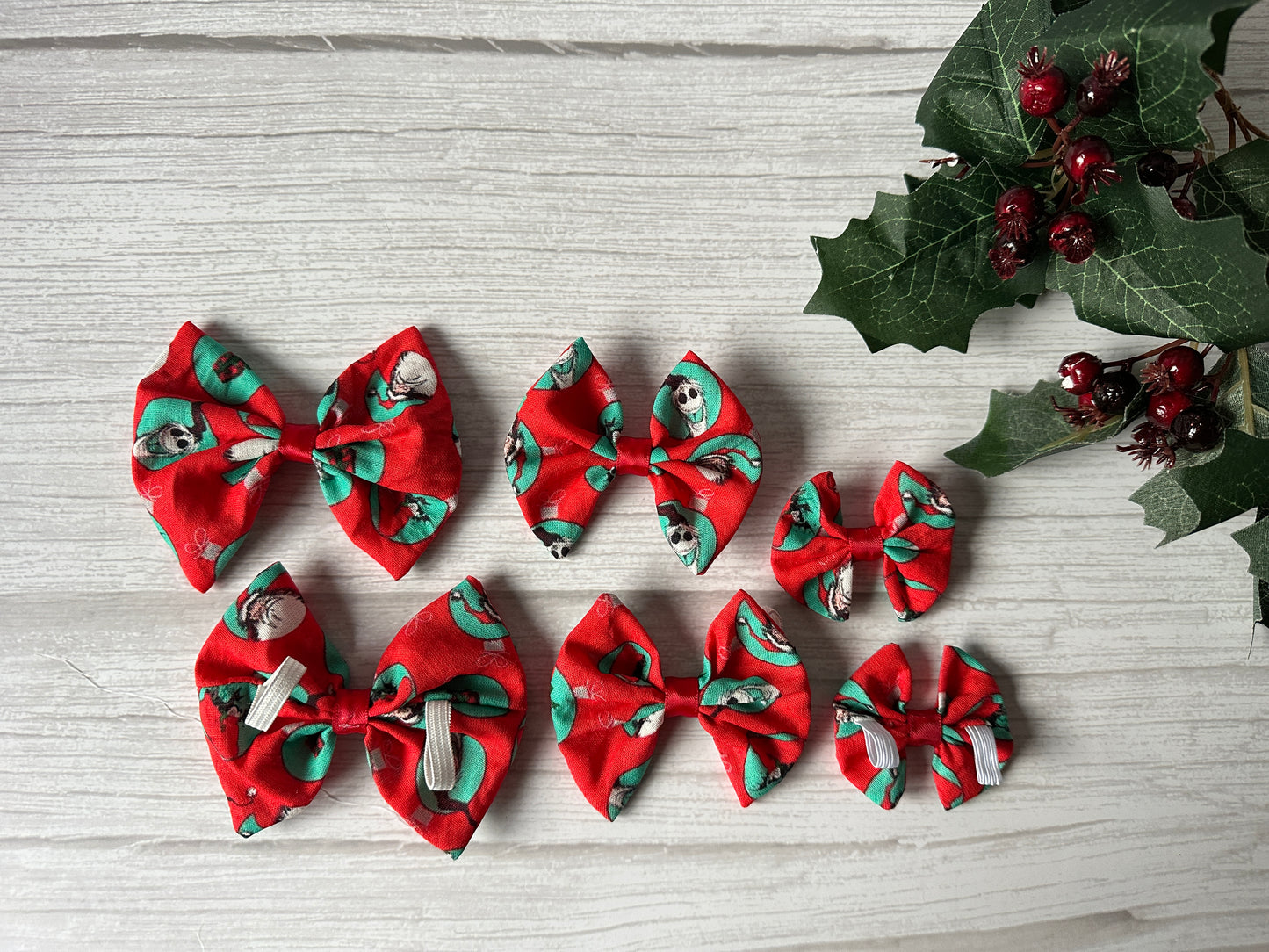 Cotton Pet Bow with collar attachment - Jack Skeleton & Santa Claus