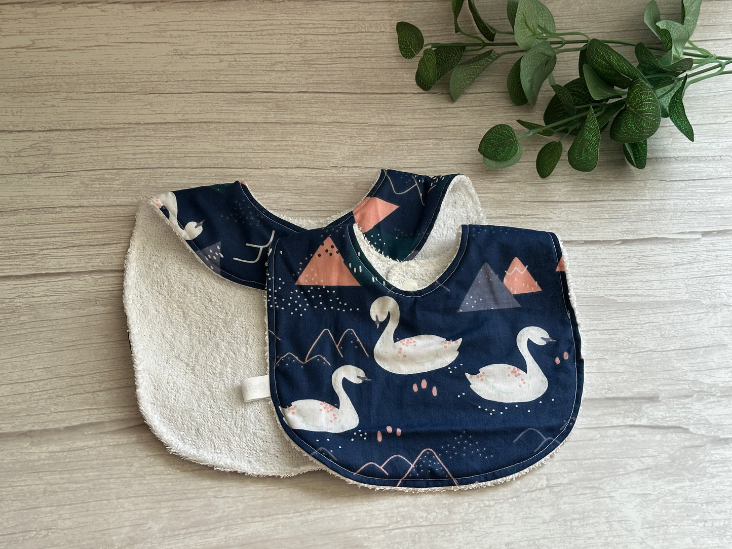 Cotton & Terry Towelling Baby Sets - Navy Swans