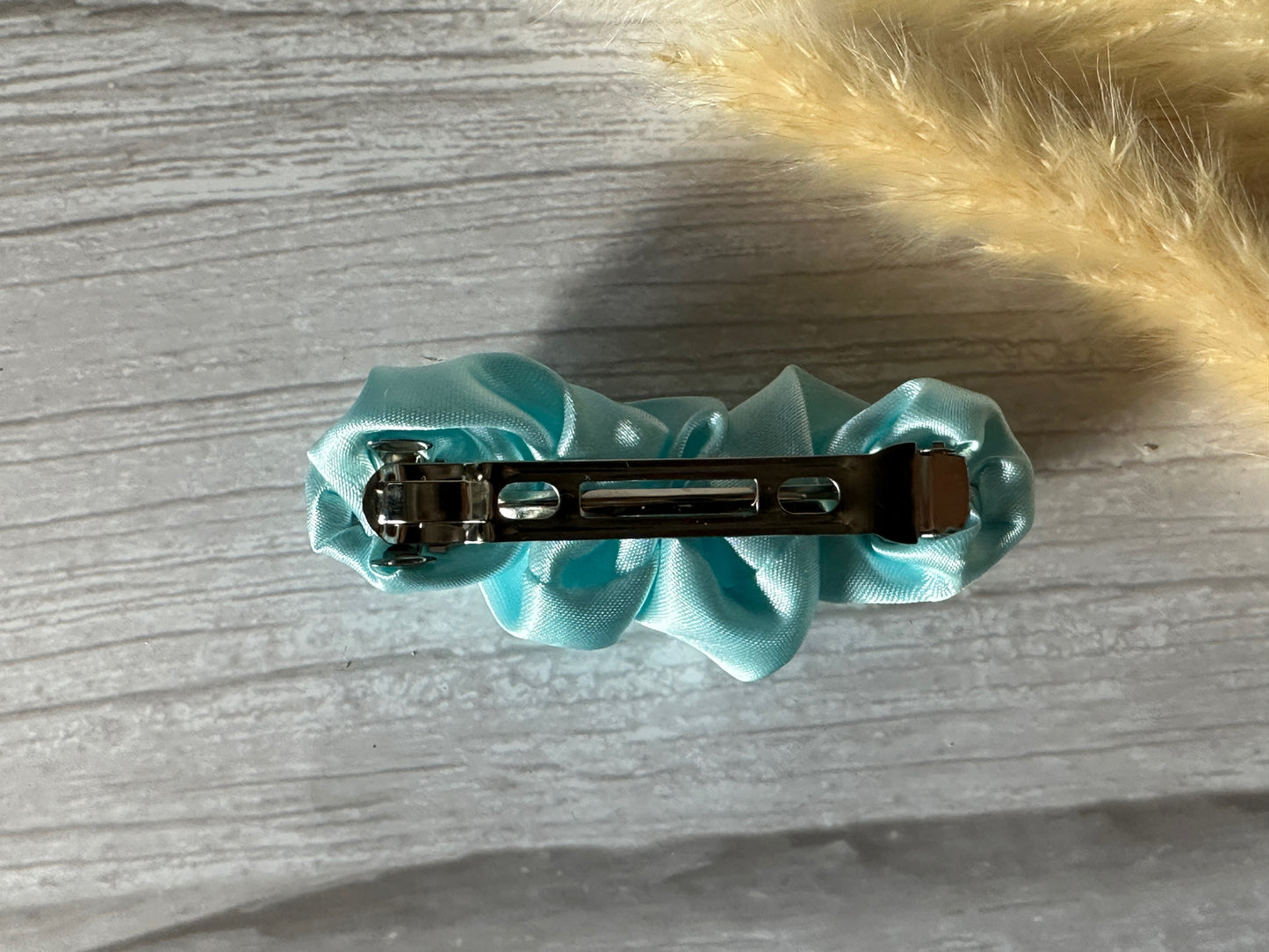 Silk French Barrette Scrunchie Clip - Aqua Blue