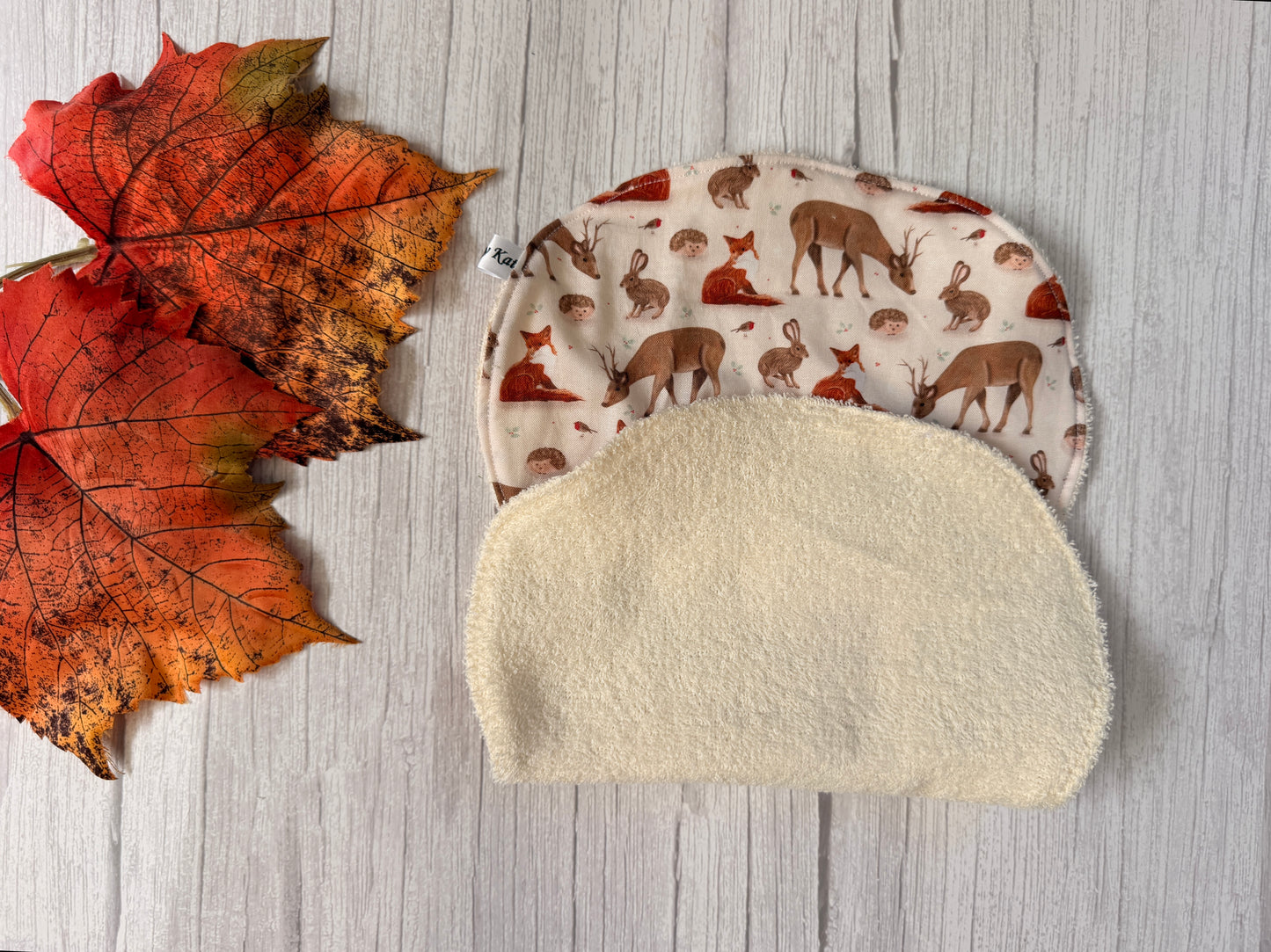 Cotton & Terry Towelling Baby Burping Cloth - Woodland Adventure