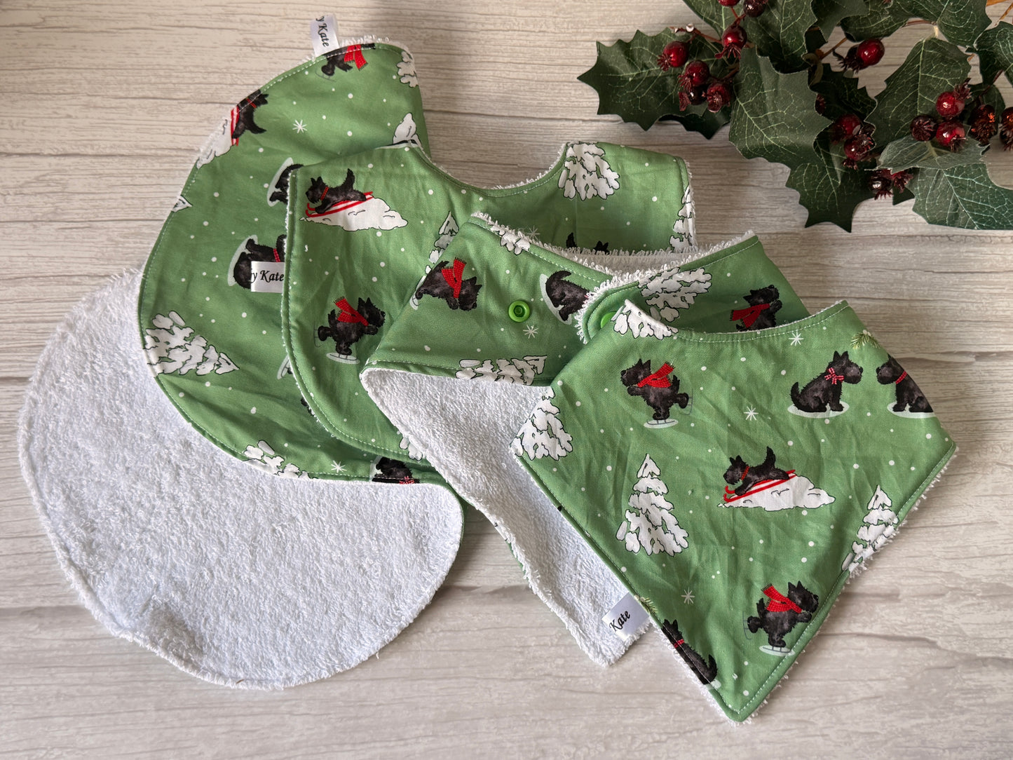Cotton & Terry Towelling Baby Sets - Festive Scottish Terrier