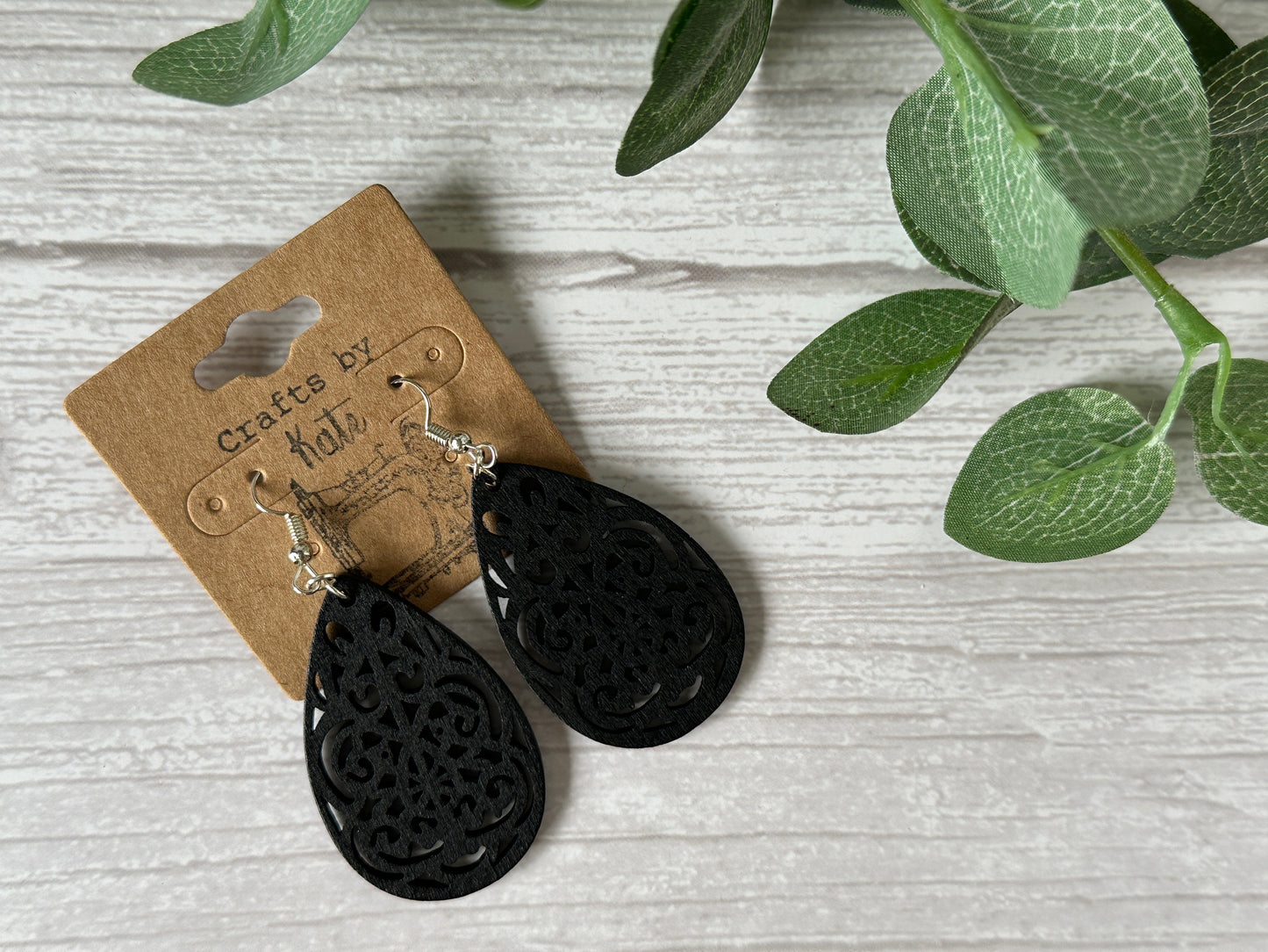 Handcrafted Wood Effect Silver Fishhook Earrings