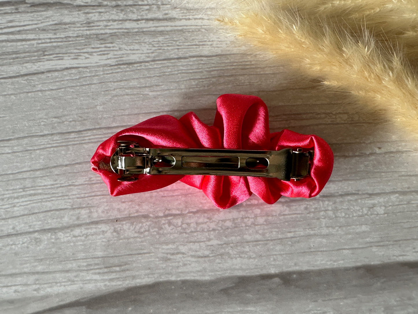Silk French Barrette Scrunchie Clip - Bright Pink