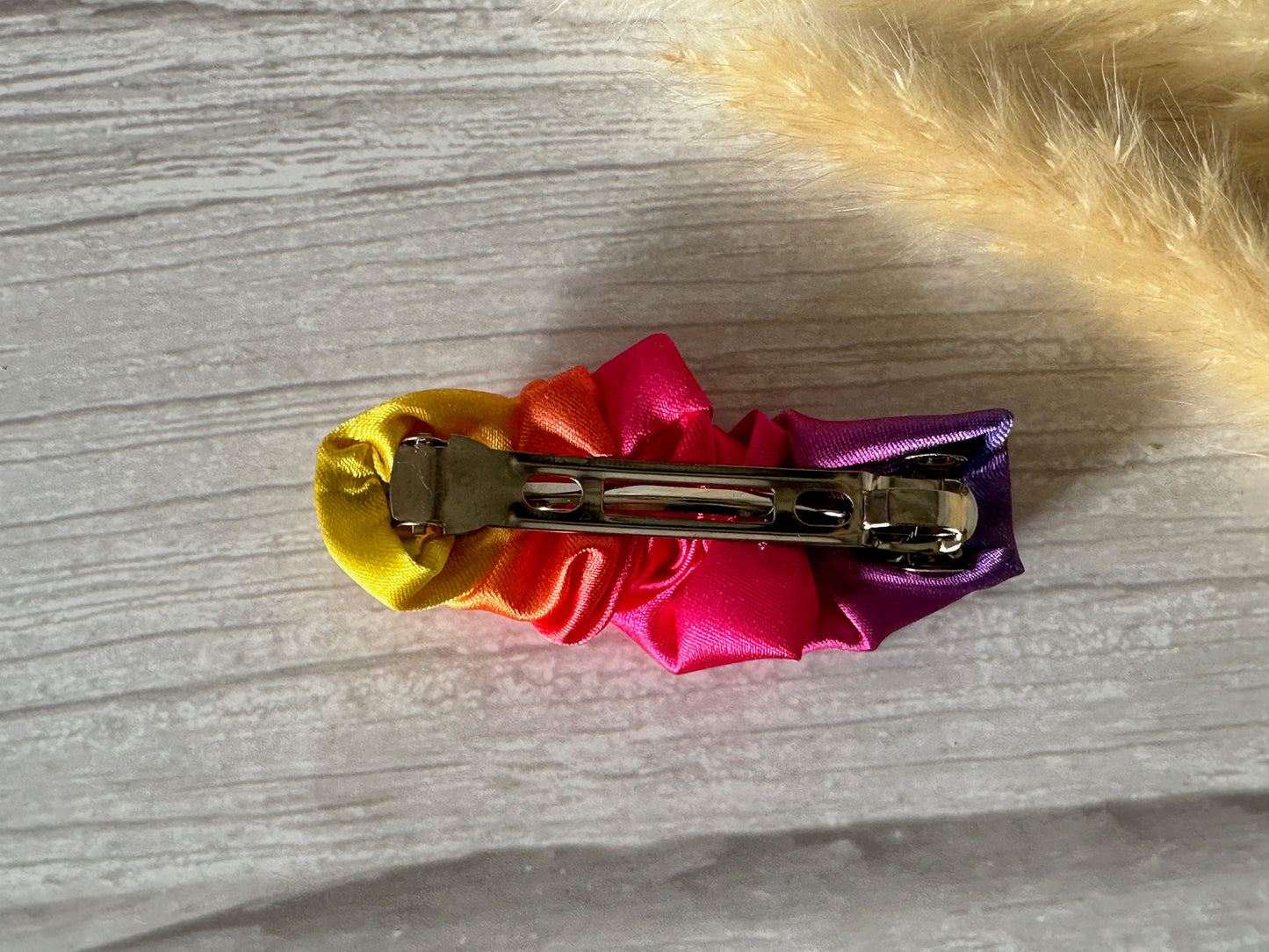 Silk French Barrette Scrunchie Clip - Bright Rainbow