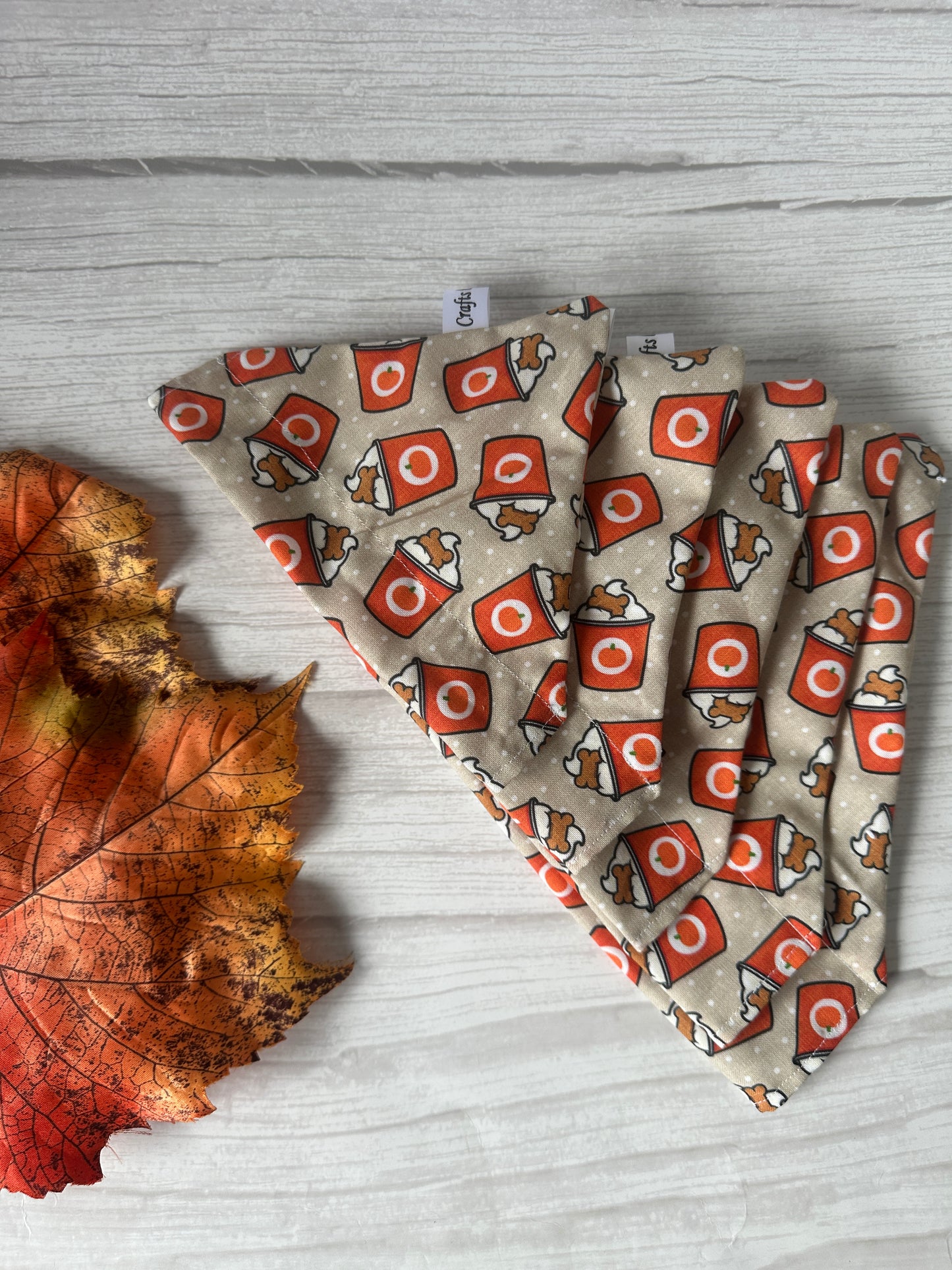 Cotton Pet Bandana with collar attachment - Pumpkin Spice Pupcups
