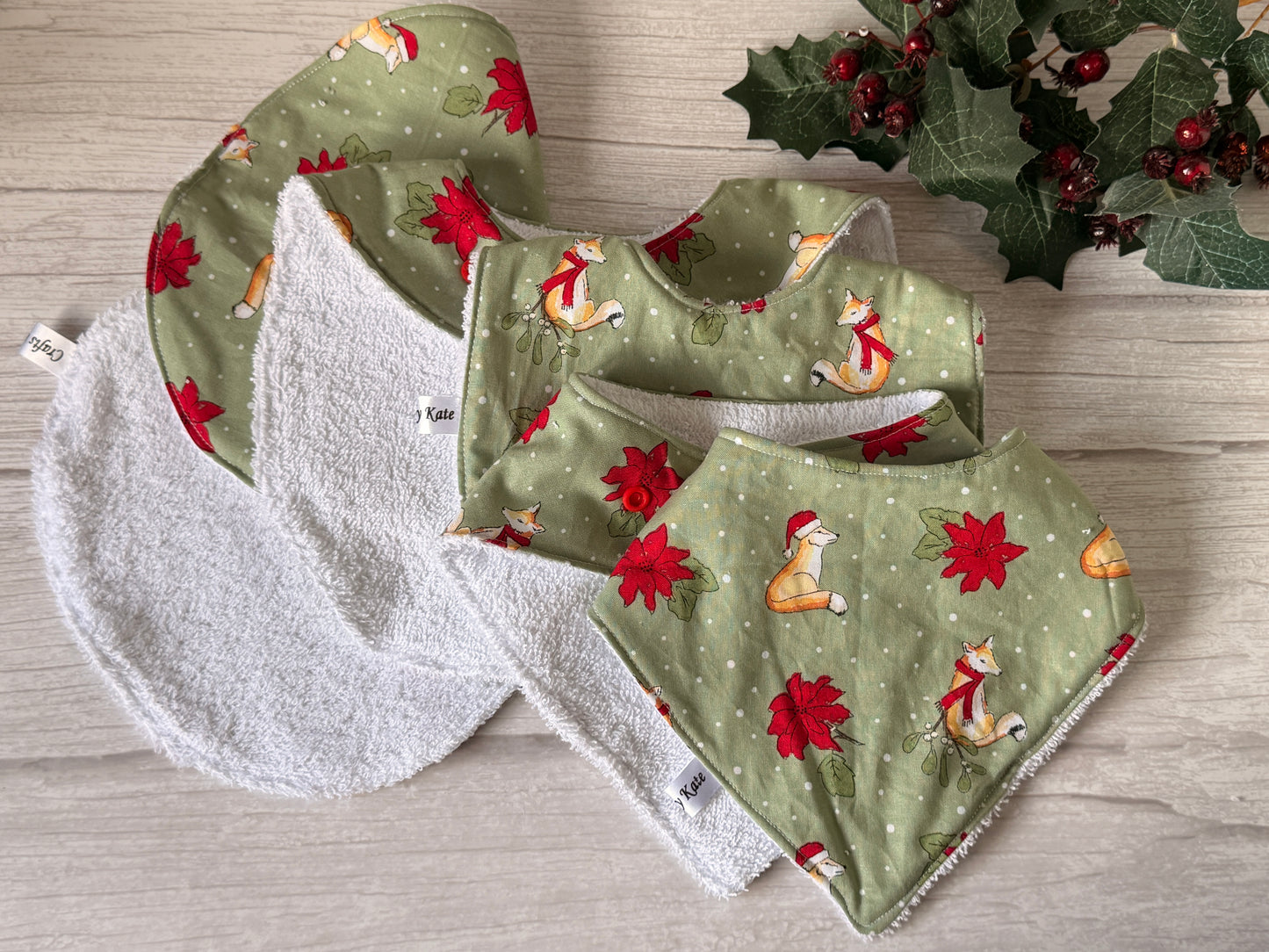 Cotton & Terry Towelling Baby Sets - Fox & Poinsettia 
