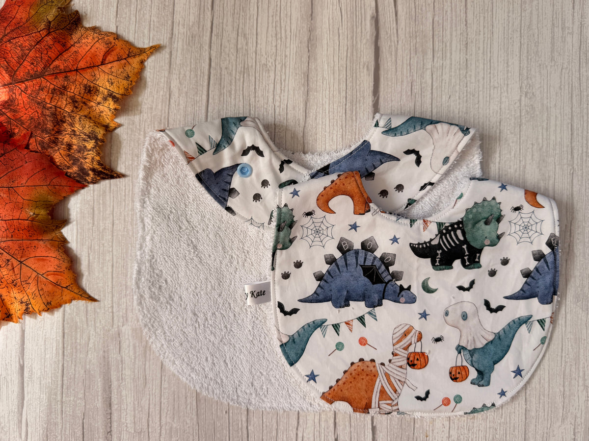 Cotton & Terry Towelling Baby Bibs - Dino Halloween