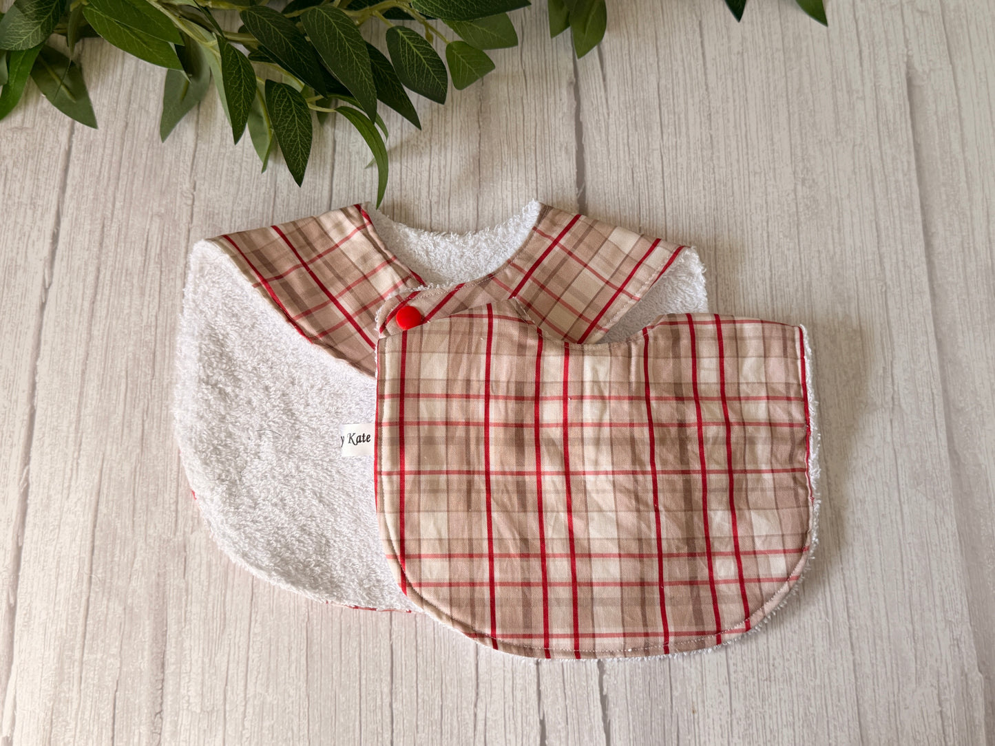 Cotton & Terry Towelling Baby Bibs - Tartan
