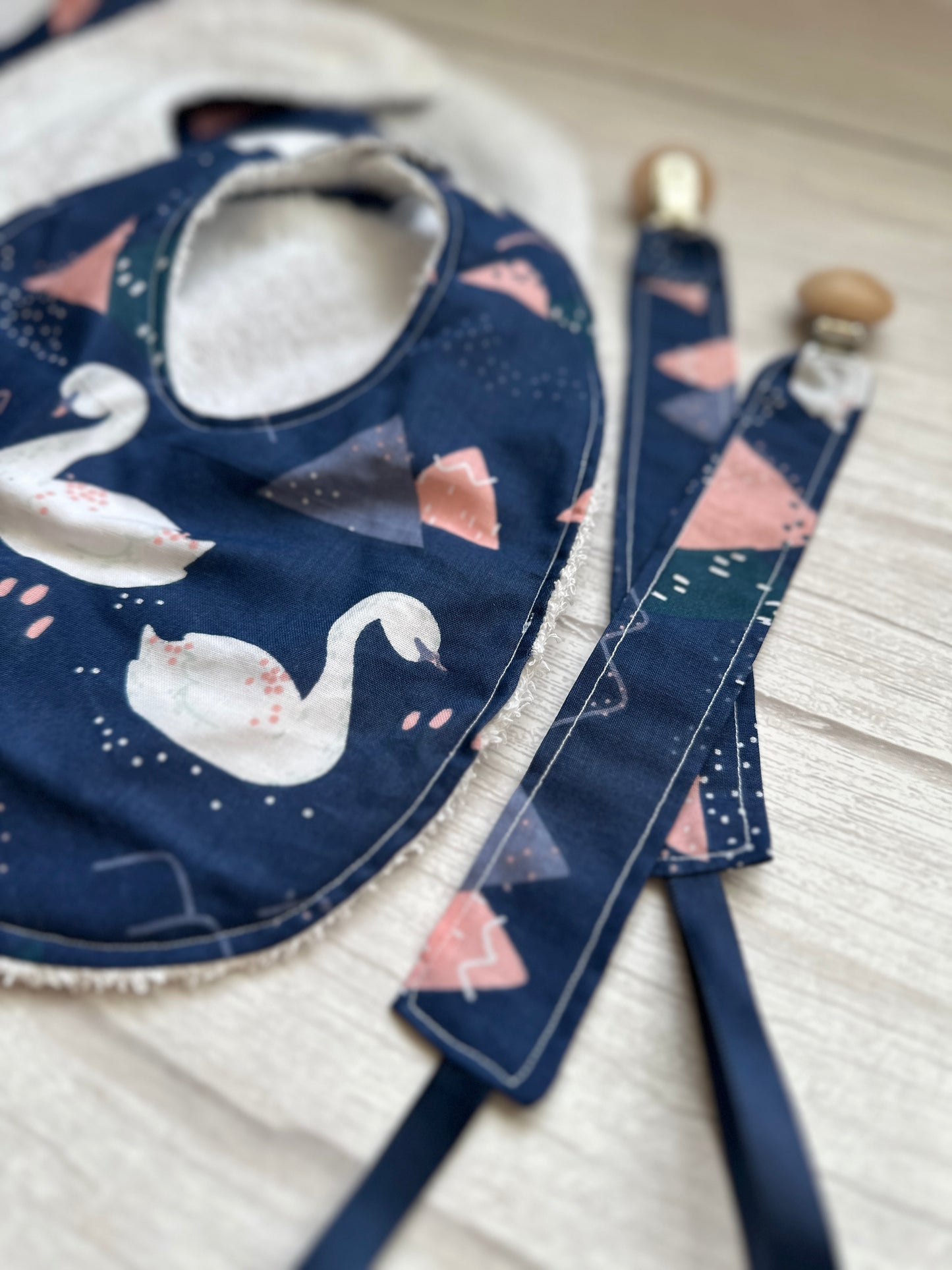 Cotton & Terry Towelling Baby Sets - Navy Swans