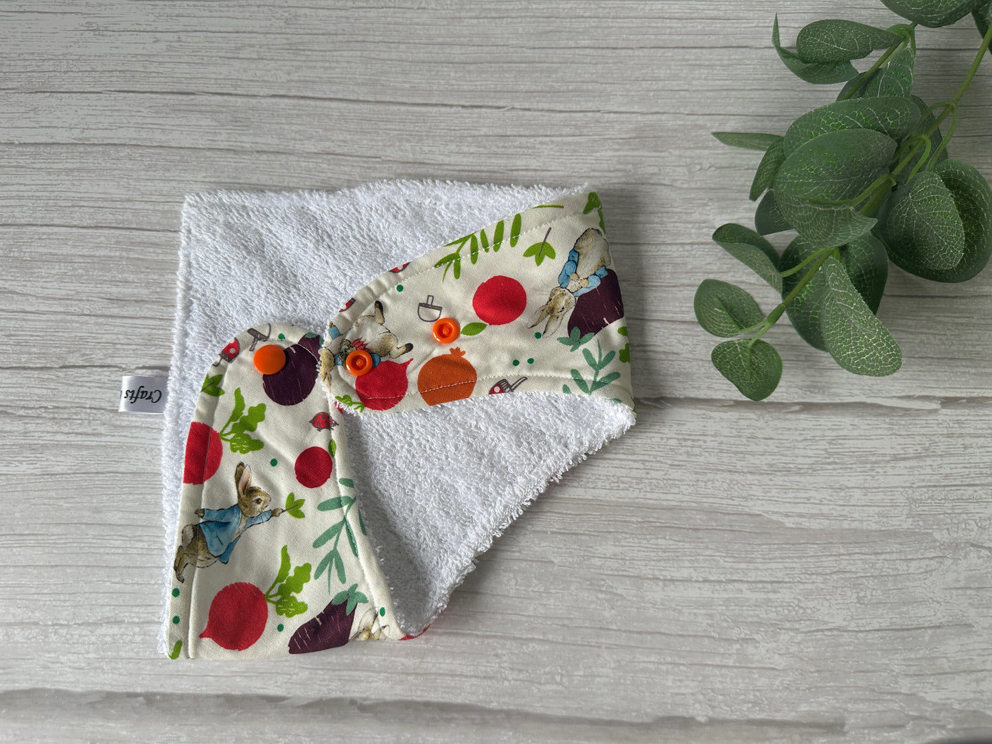 Cotton & Terry Towelling Baby Bandana Bib - Peter Rabbit's Vegetables