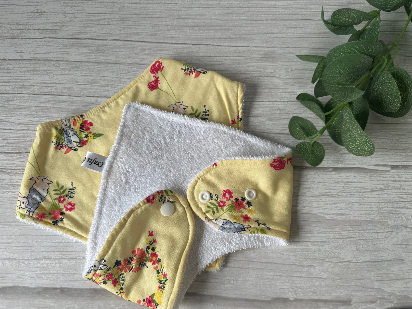 Cotton & Terry Towelling Baby Bandana Bib - Yellow Floral Peter Rabbit