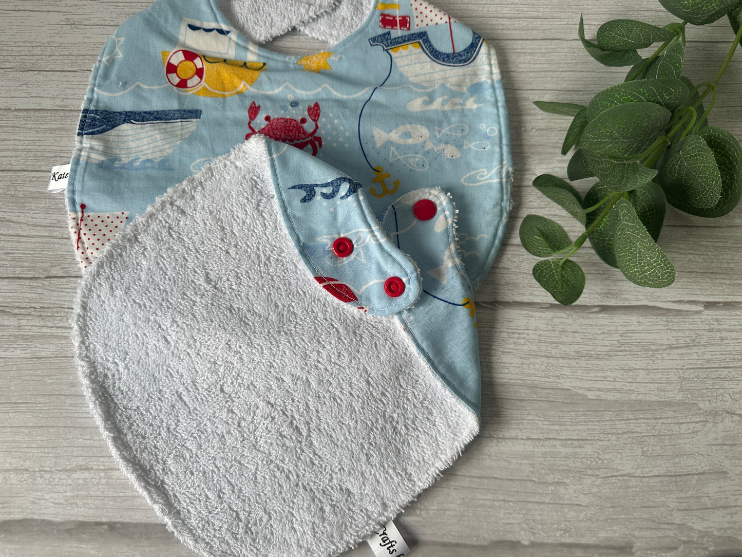 Cotton & Terry Towelling Baby Traditional Bib - Boat Adventures