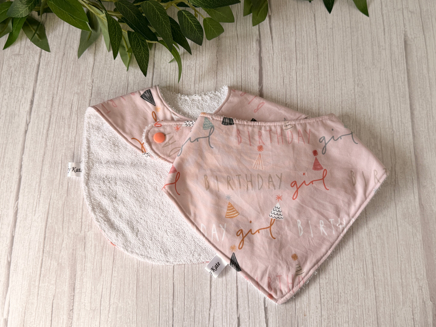 Cotton & Terry Towelling Baby Bibs - Birthday Girl