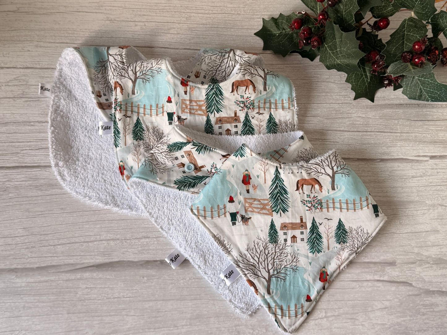 Cotton & Terry Towelling Baby Sets - Farm life at Christmas
