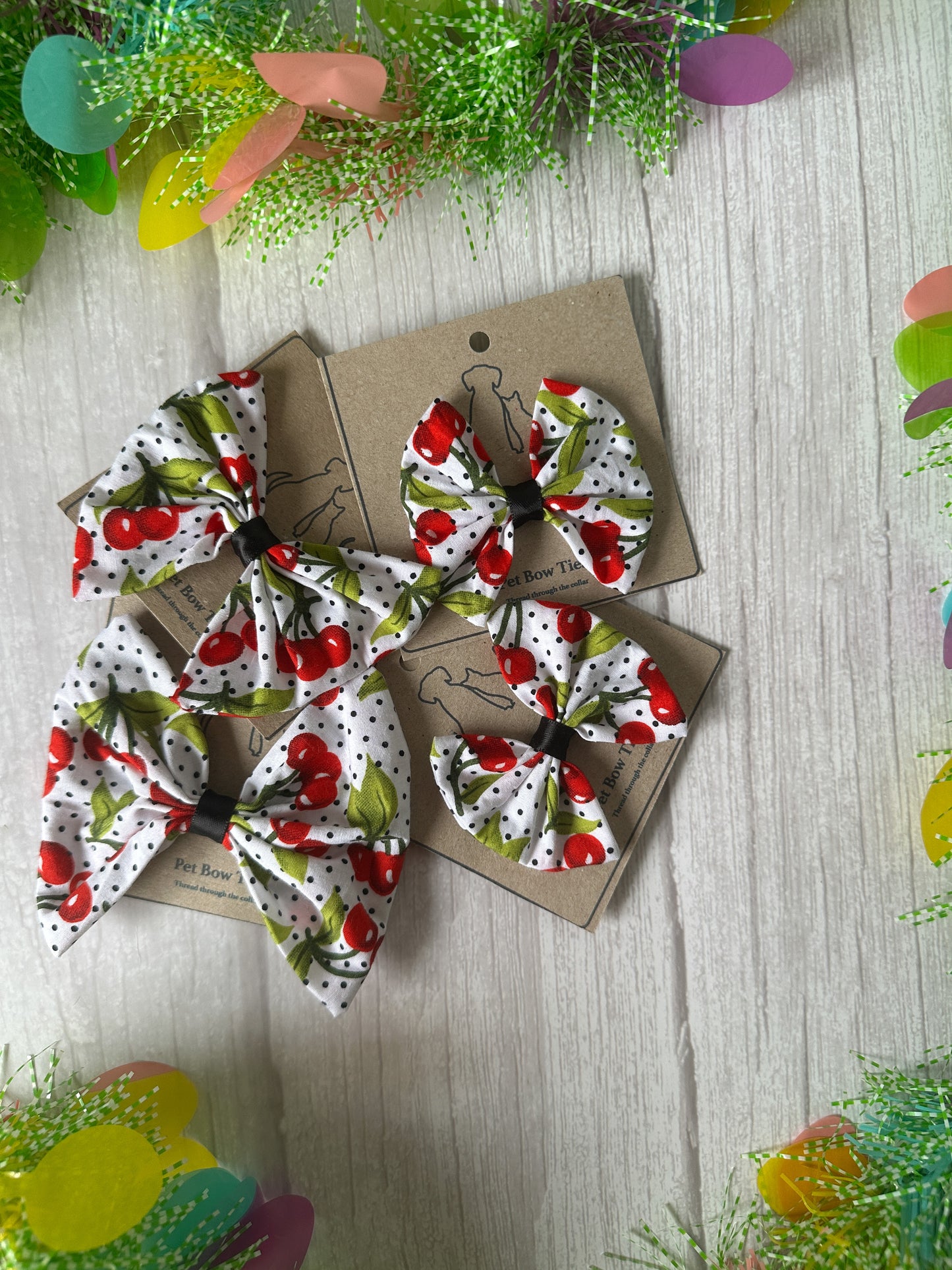 Cotton Pet Bow with collar attachment - Cherry Sweet