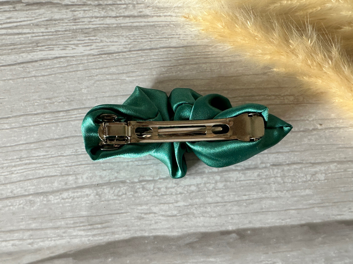 Silk French Barrette Scrunchie Clip - Emerald Green
