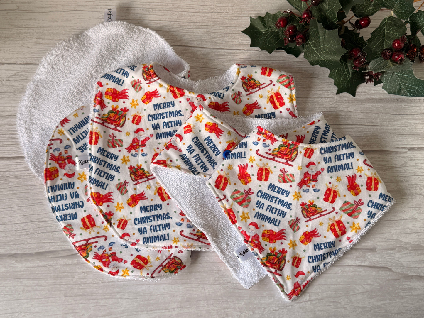 Cotton & Terry Towelling Baby Sets - Merry Christmas ya filthy animal