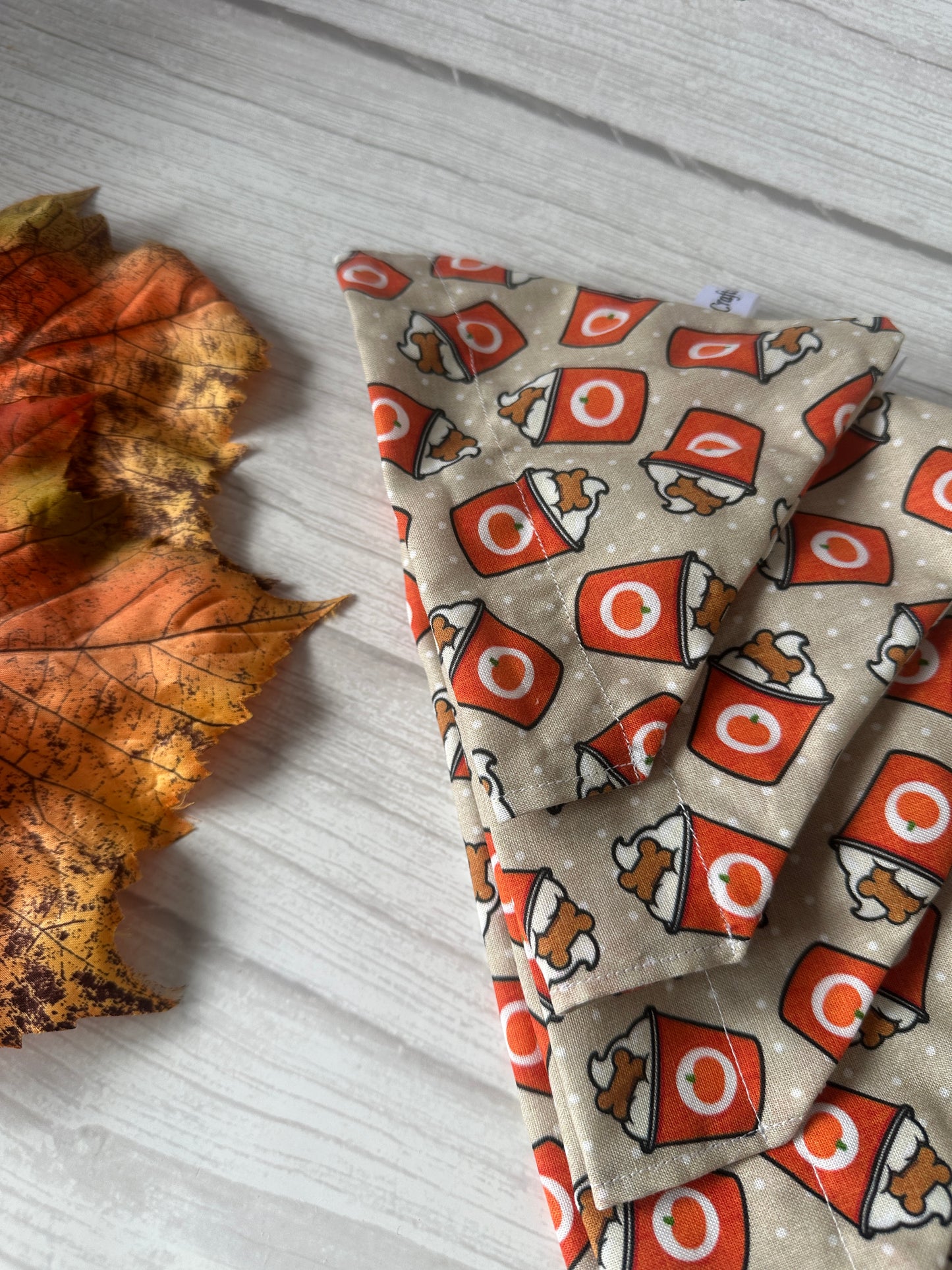 Cotton Pet Bandana with collar attachment - Pumpkin Spice Pupcups