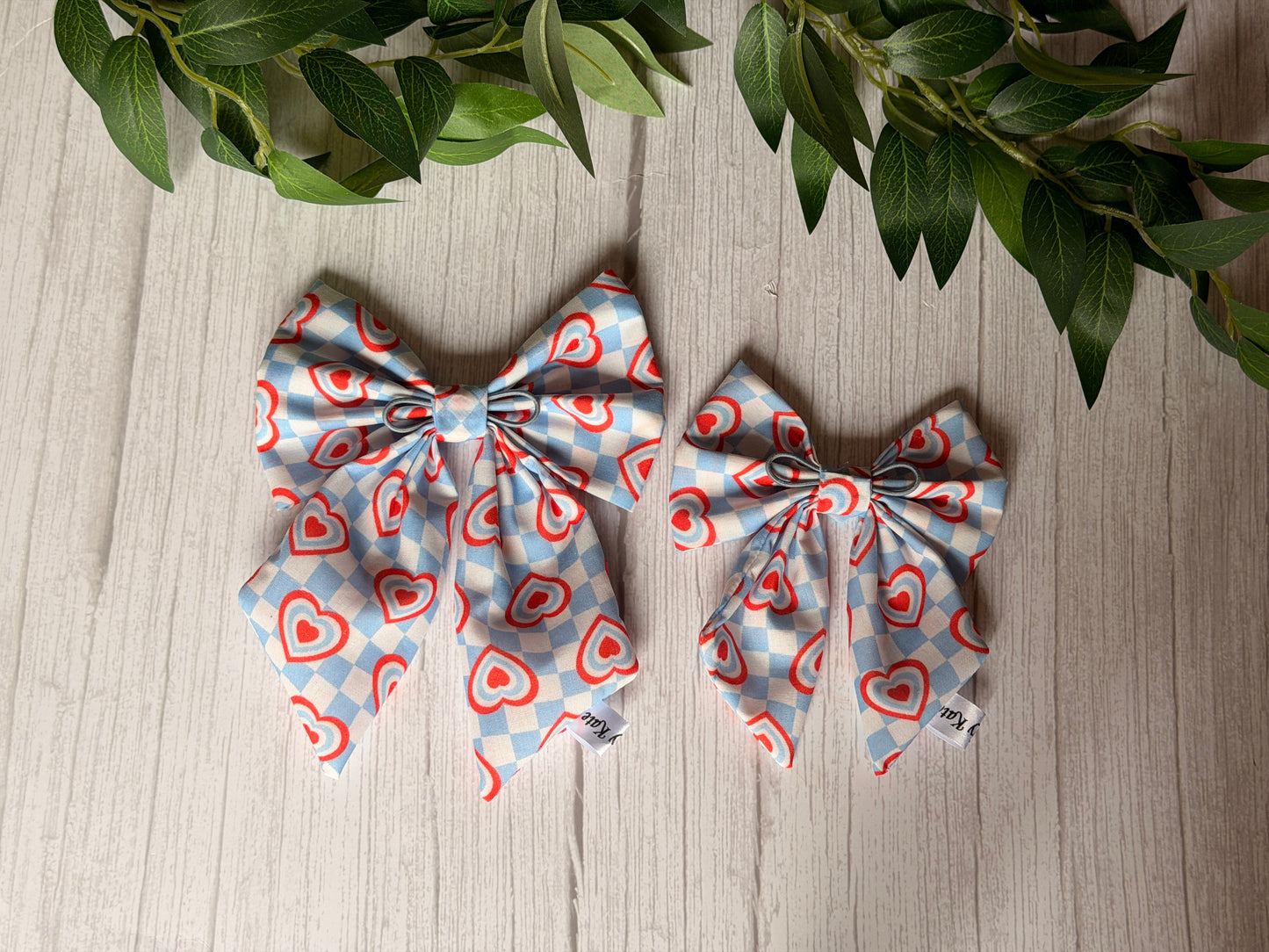 Pet Sailor Bows - Gingham Hearts