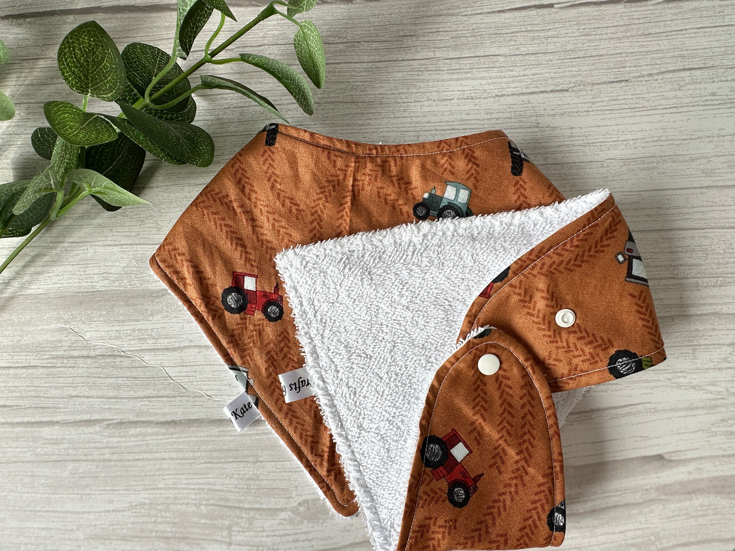 Cotton & Terry Towelling Baby Bandana Bib - Farm Tractors