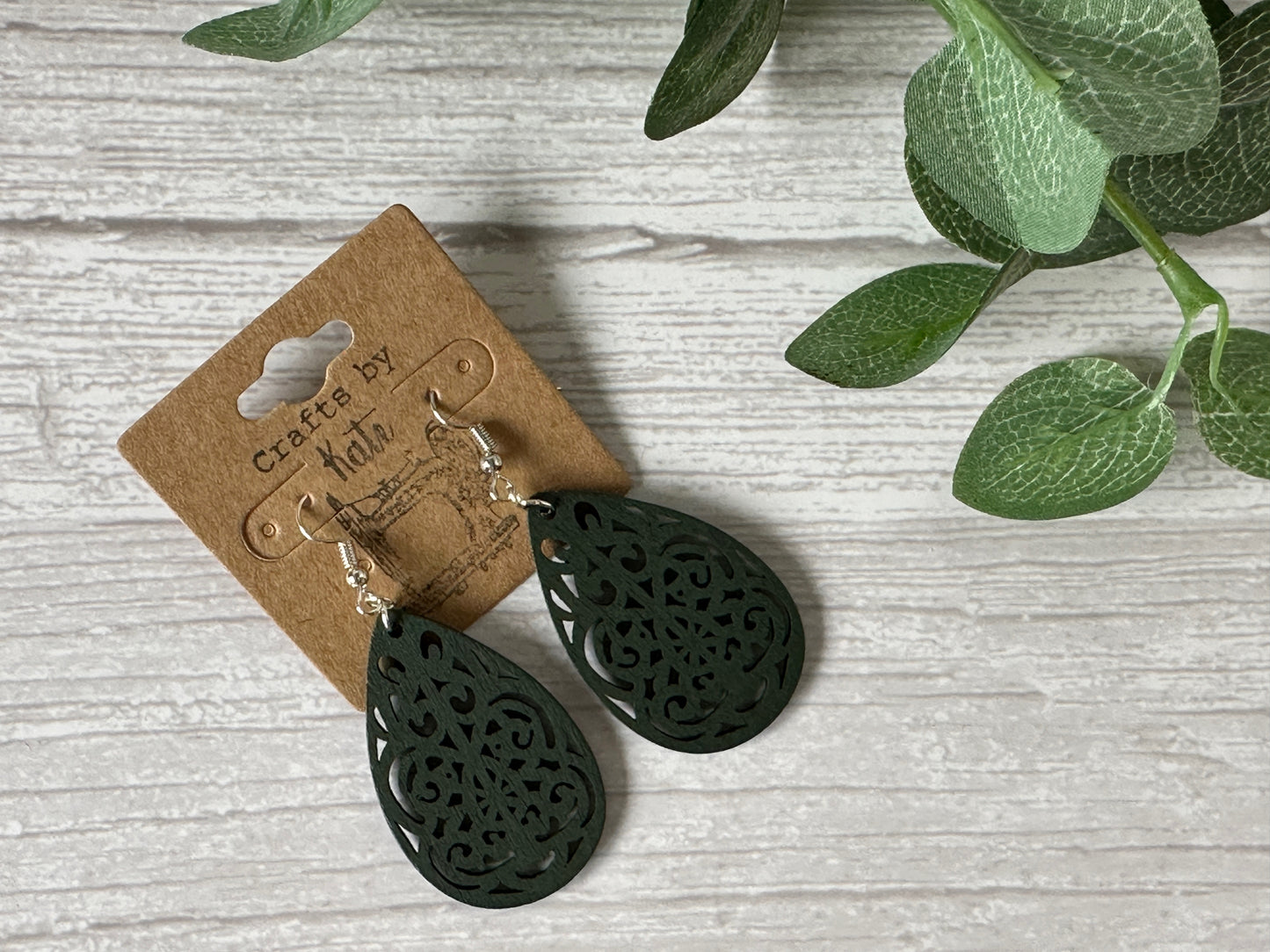 Handcrafted Wood Effect Silver Fishhook Earrings