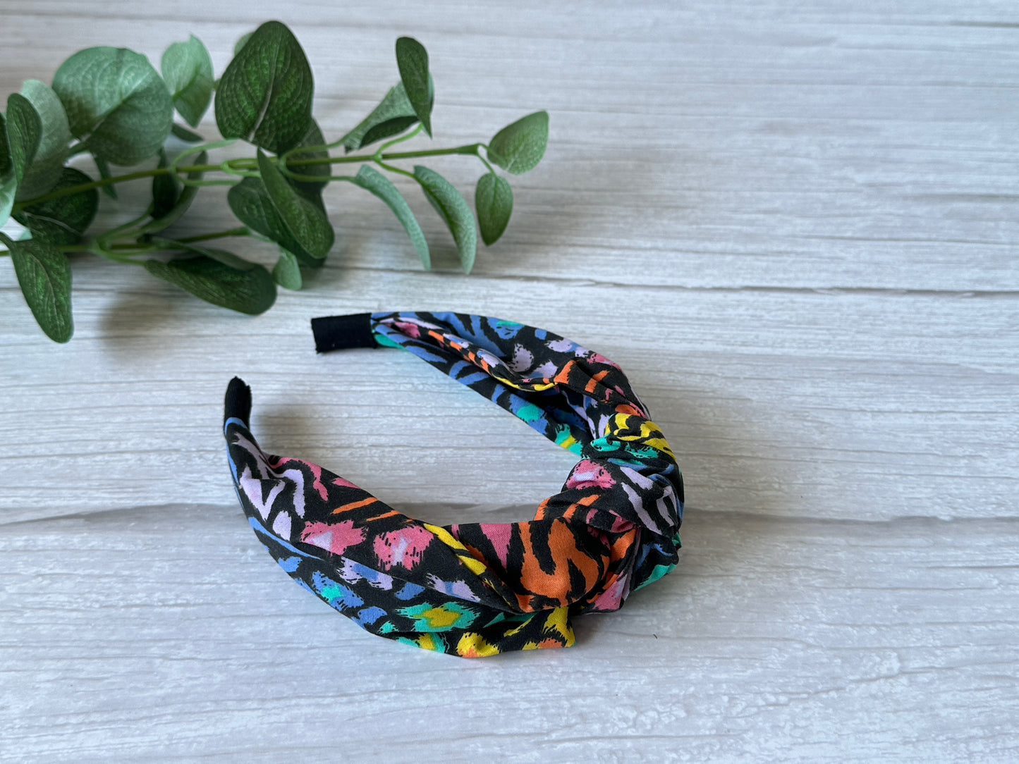 Cotton Knotted Headband - Rainbow Tiger Print
