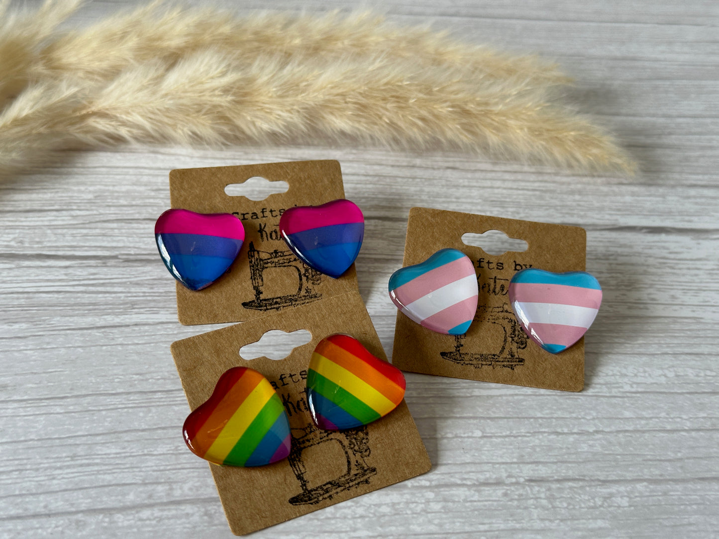 Handcrafted Rainbow Pride Heart Stud Earrings