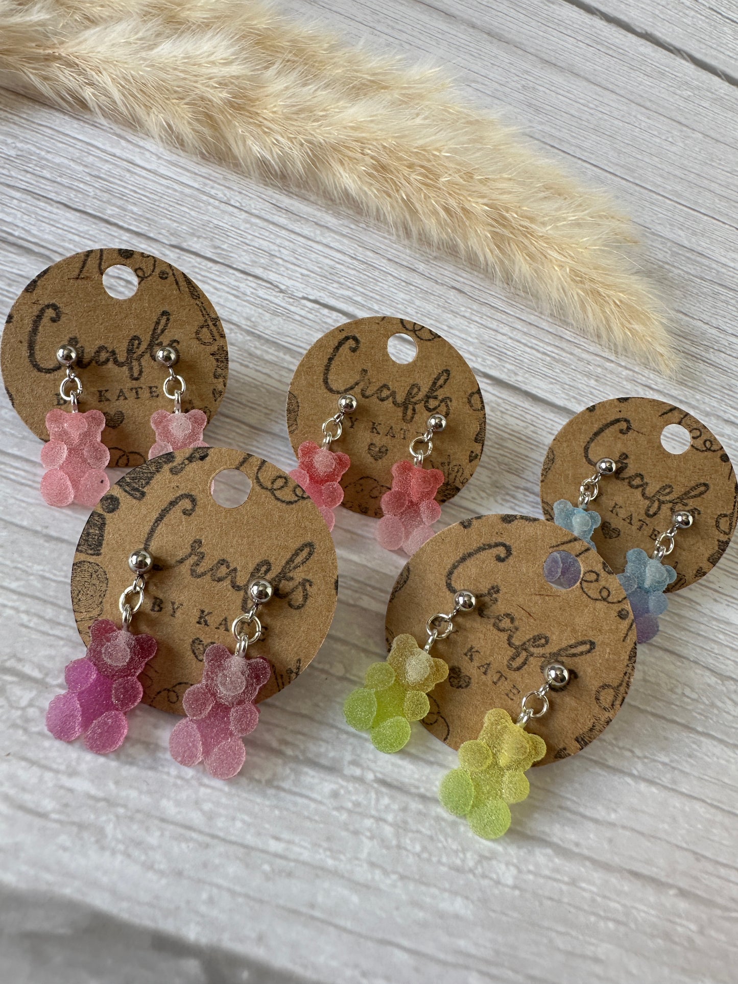 Handcrafted Rainbow Gummy Bear Stud Earrings
