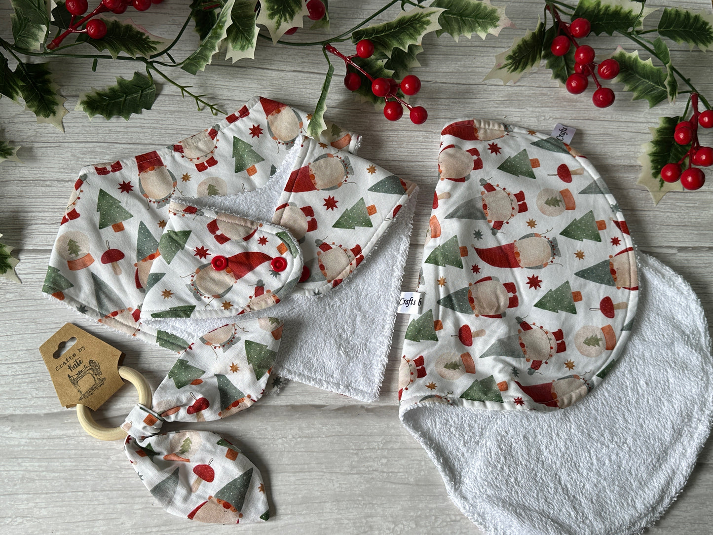Cotton & Terry Towelling Baby Sets - Christmas Gnomes