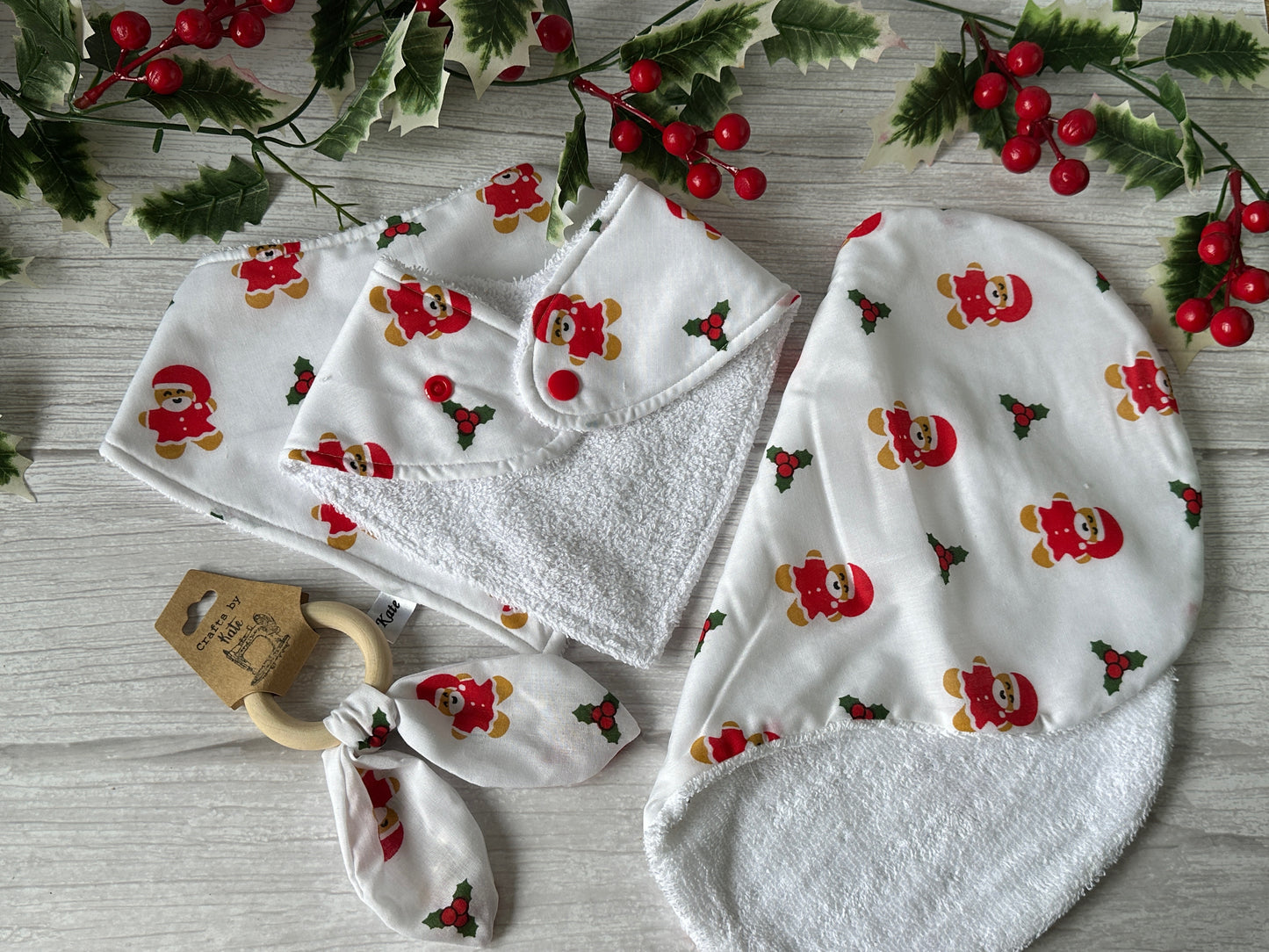 Cotton & Terry Towelling Baby Sets - Gingerbread Santa Claus