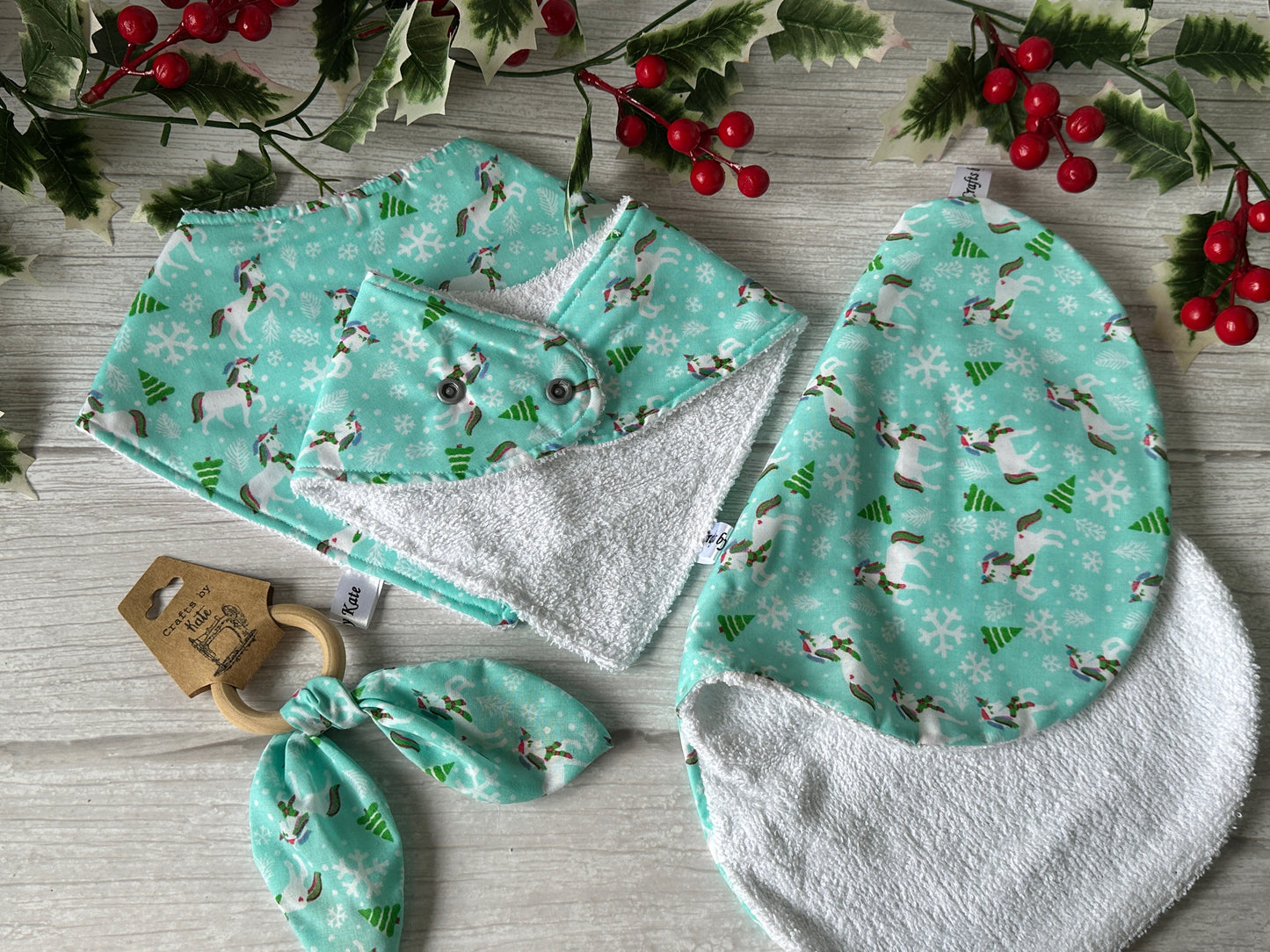 Cotton & Terry Towelling Baby Sets - Christmas Unicorns